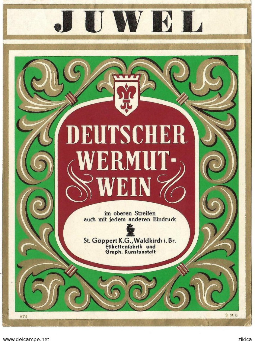 Labels - Wine & Champagne - JUWEL Deutscher Wermut-Wein / Germany - Etikett Nr: 673 - Autres & Non Classés