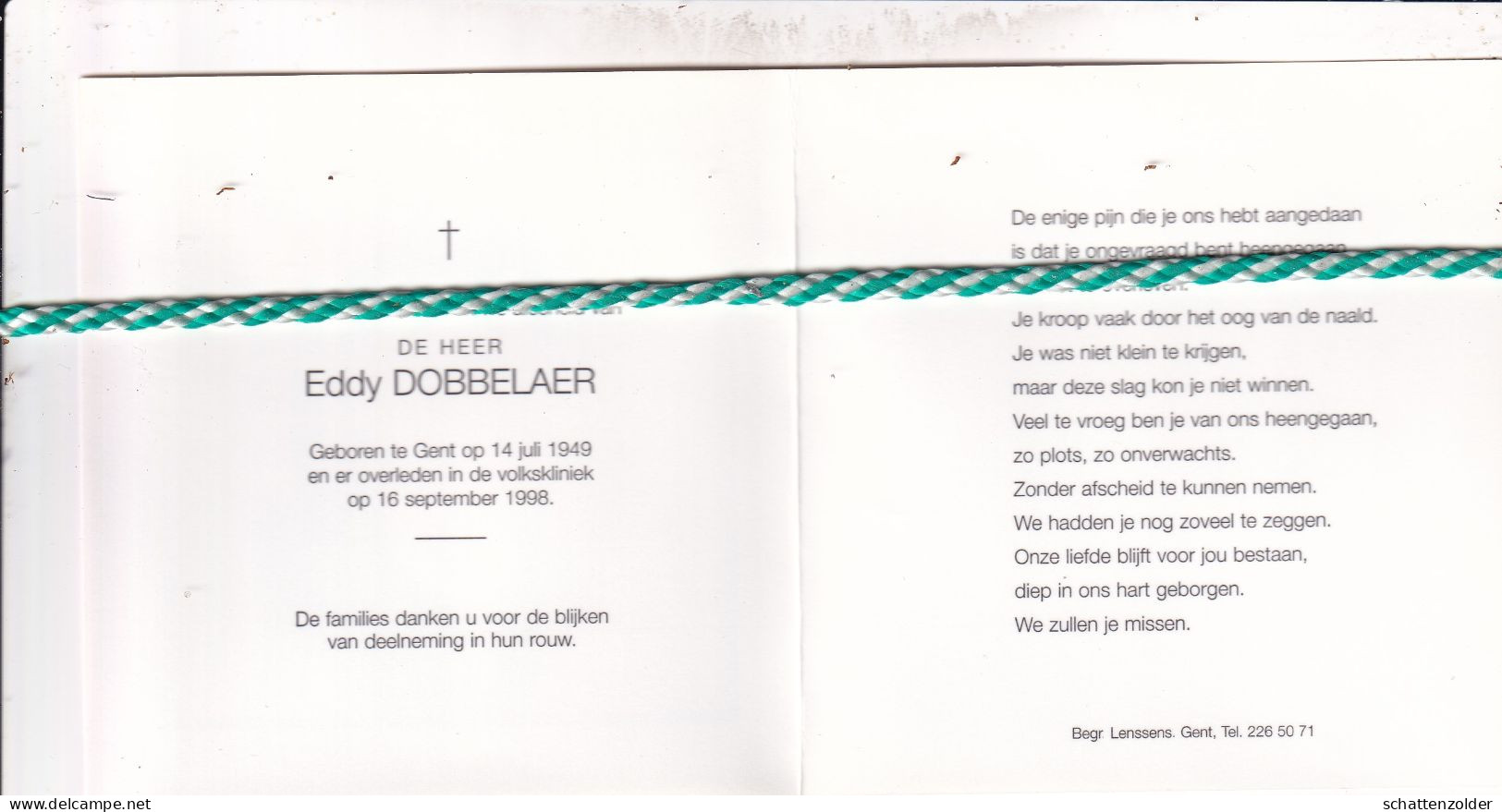 Eddy Dobbelaer, Gent 1949, 1998. Foto - Obituary Notices