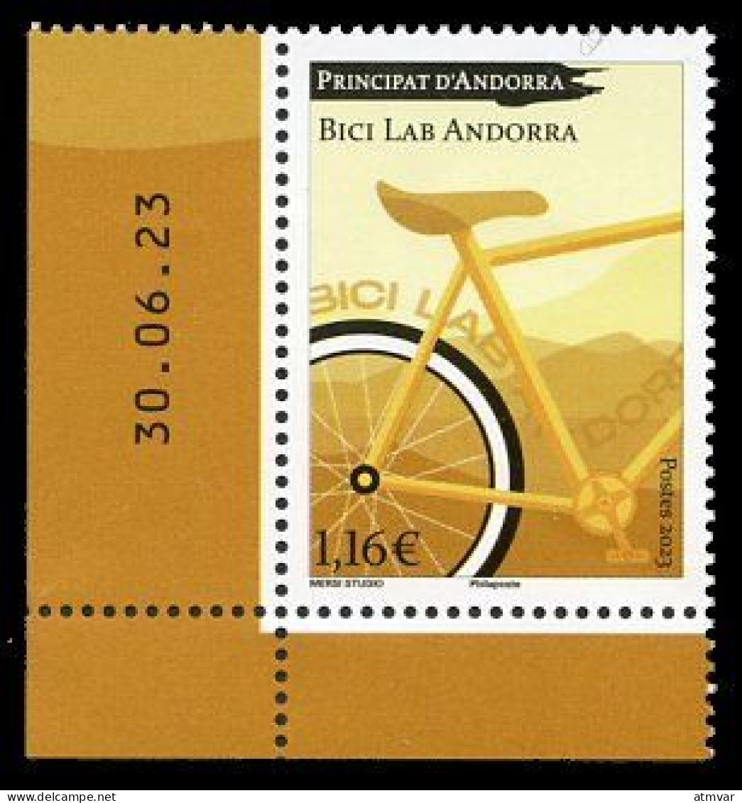 ANDORRA Postes (2023) Bici Lab Andorra, Bicicleta, Bicyclette, Bicycle, Fahrrad, Fiets - Coin Daté Mint Stamp MNH - Unused Stamps