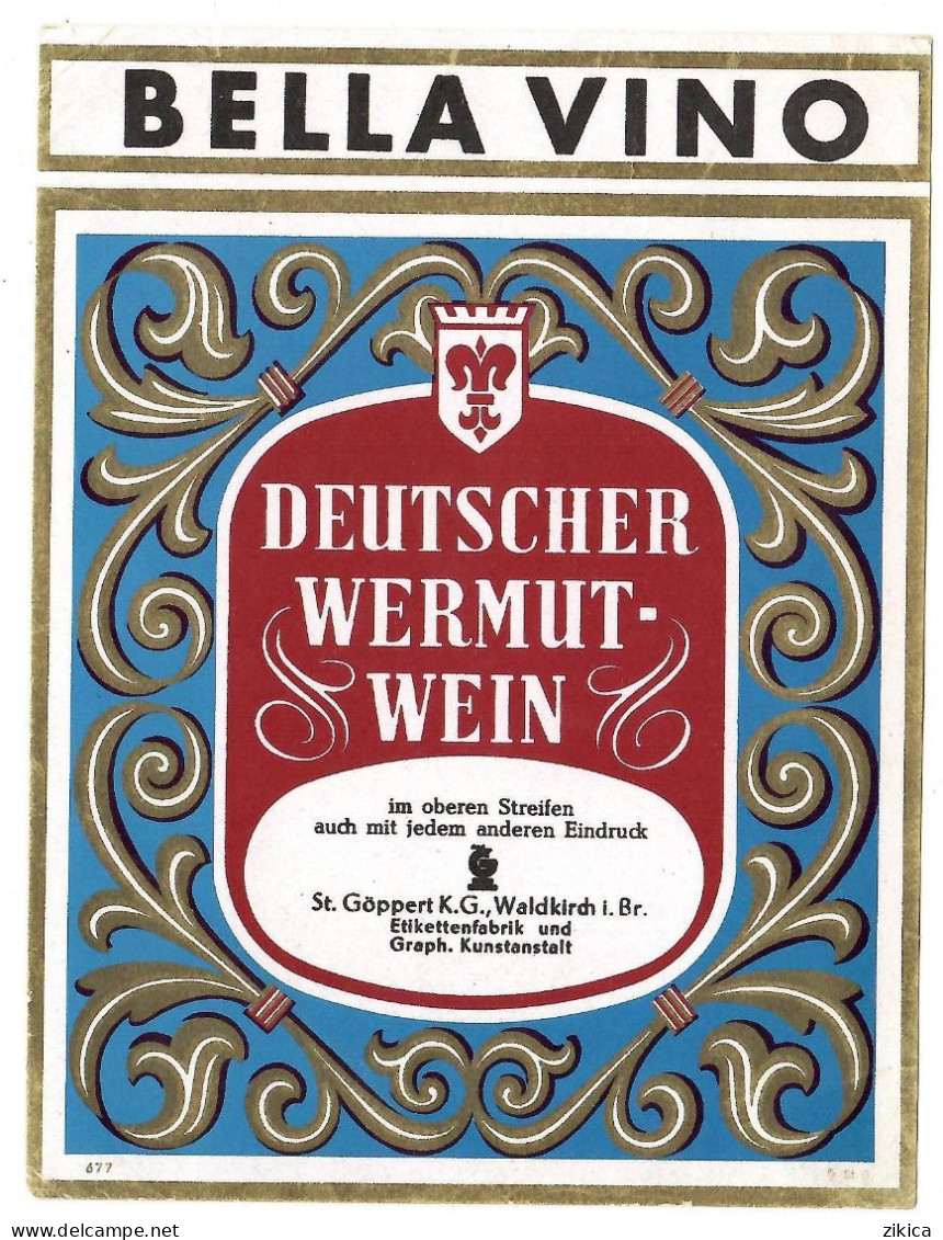 Labels - Wine & Champagne - BELLA VINO Deutscher Wermut-Wein / Germany - Etikett Nr: 677 - Andere & Zonder Classificatie