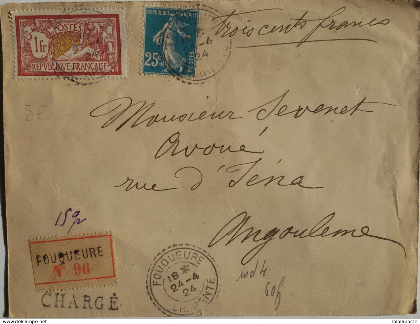 FRANCE - Enveloppe Recommandée Avec Superbe Cachet De Fouqueure Du24/04/24 Pour Angoulème - 2 Photos - Lettres & Documents