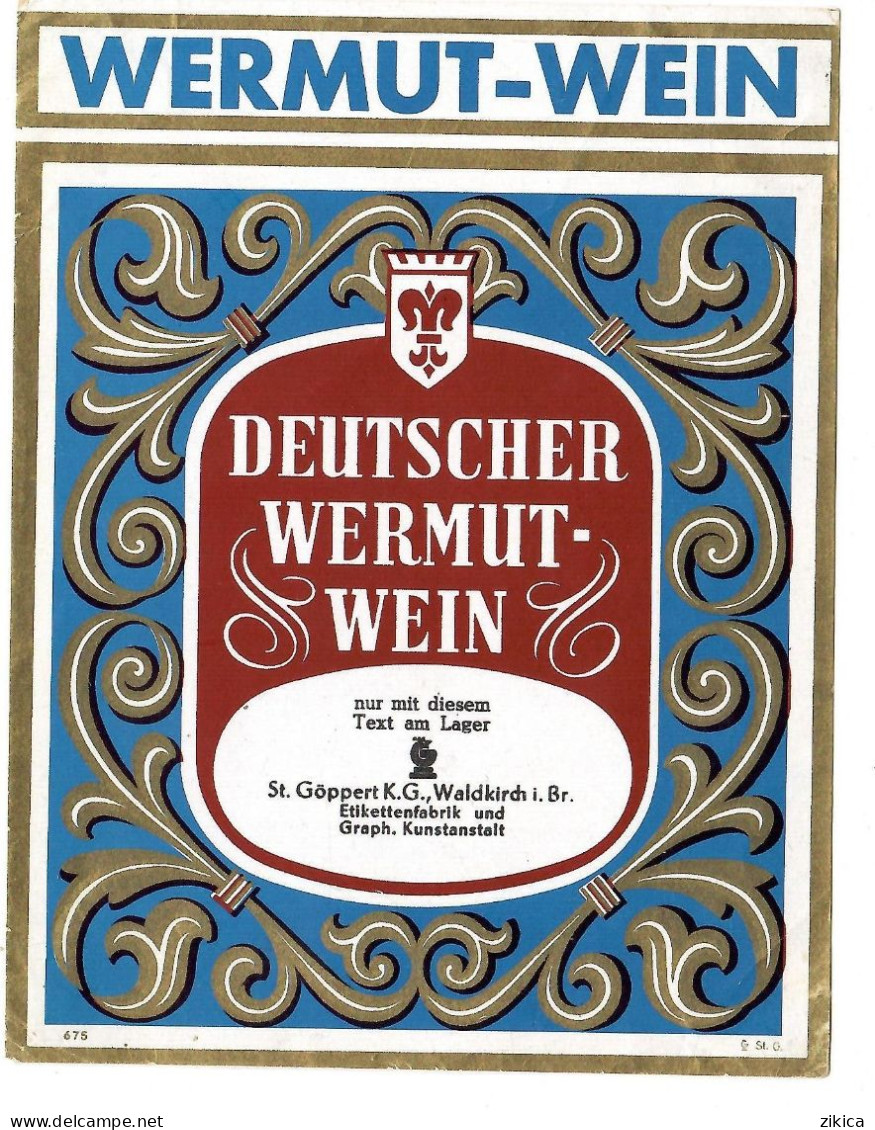 Labels - Wine & Champagne - Deutscher Wermut-Wein / Germany - Etikett Nr: 675 - Autres & Non Classés