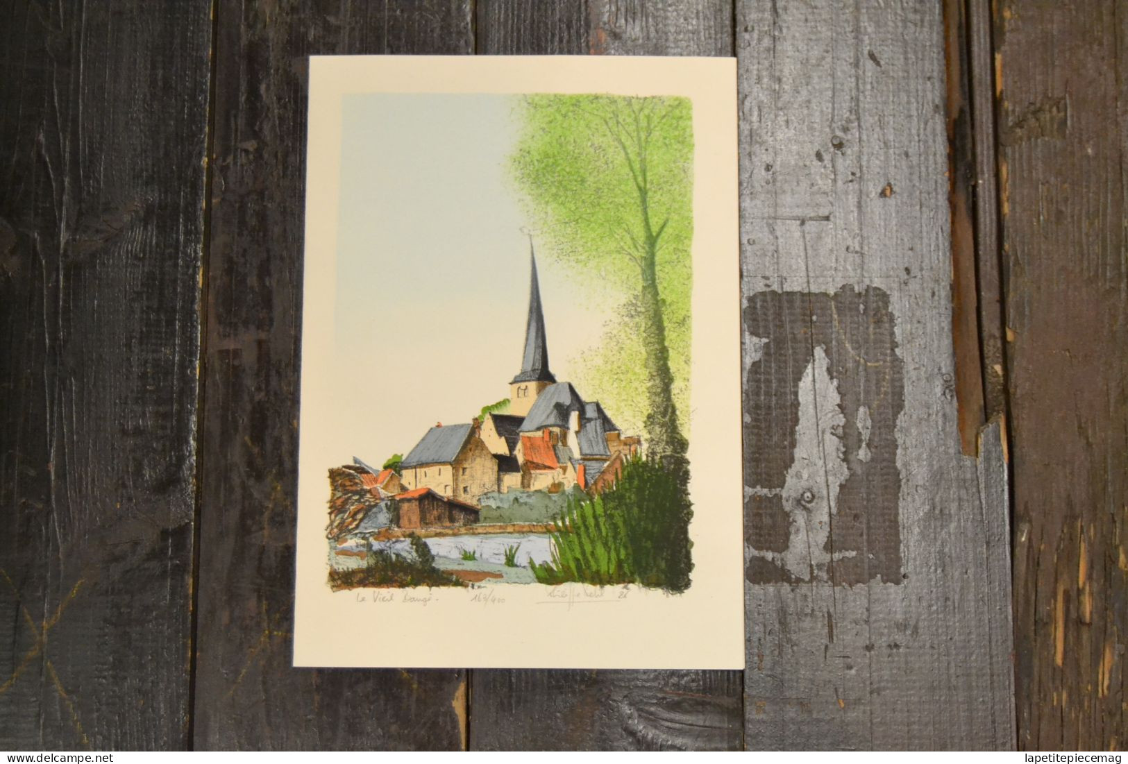 Dessin Peinture Aquarelle Le Vieil-Baugé, Maine Et Loire (secteur Saumur) Signé Et Daté 1986. Numéroté - Tekeningen