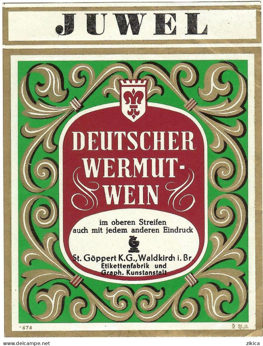 Labels - Wine & Champagne - JUWEL Deutscher Wermut-Wein / Germany - Etikett Nr: 674 - Autres & Non Classés