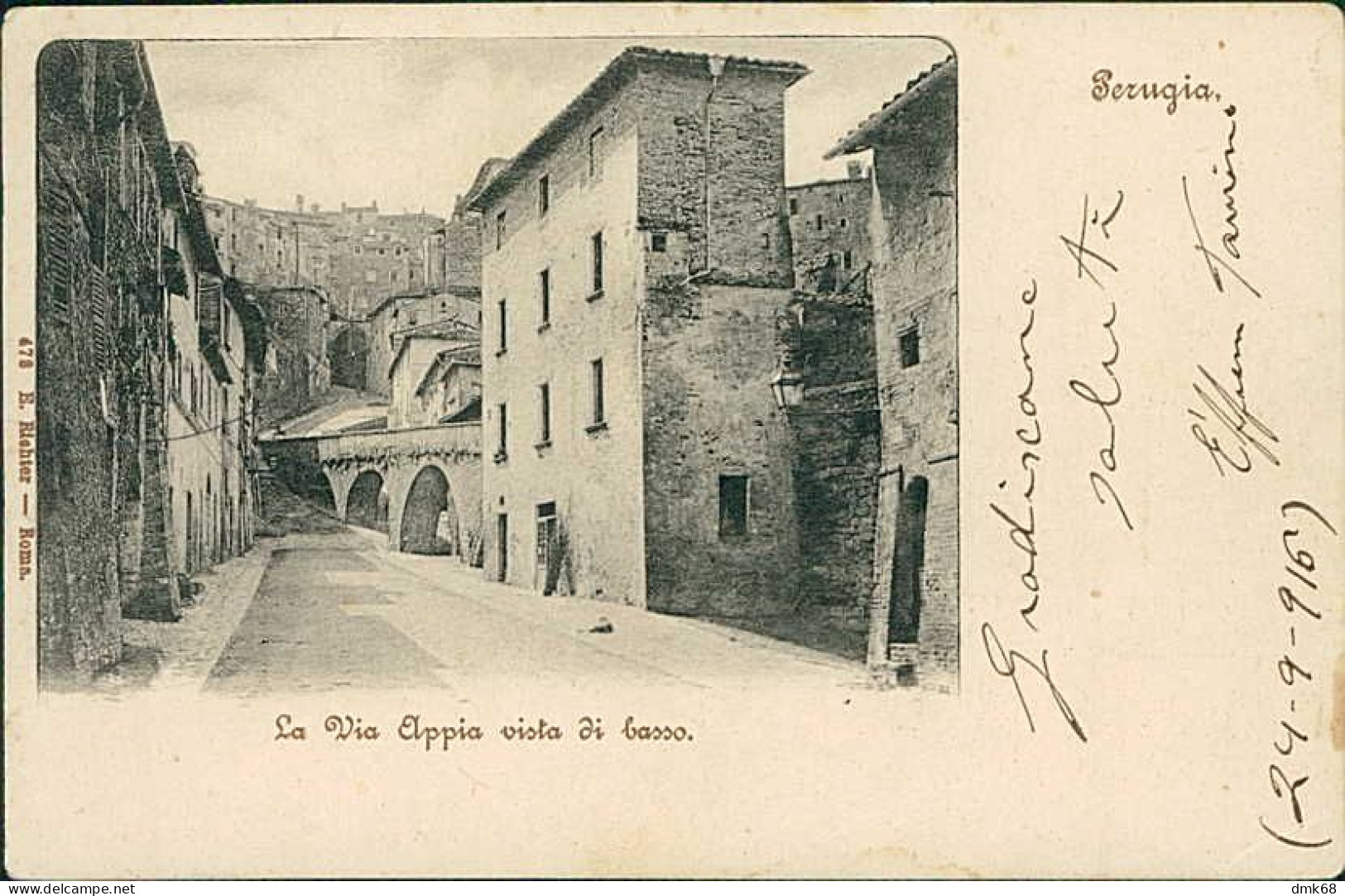 PERUGIA - LA VIA APPIA VISTA DI BASSO - EDIZIONE RICHTER - SPEDITA 1915 (20779) - Perugia