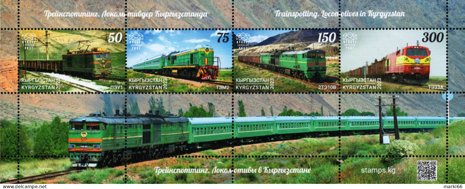 Kyrgyzstan - KEP - 2023 - Trainspotting - Locomotives In Kyrgyzstan - Mint Stamp Sheetlet - Kirghizistan