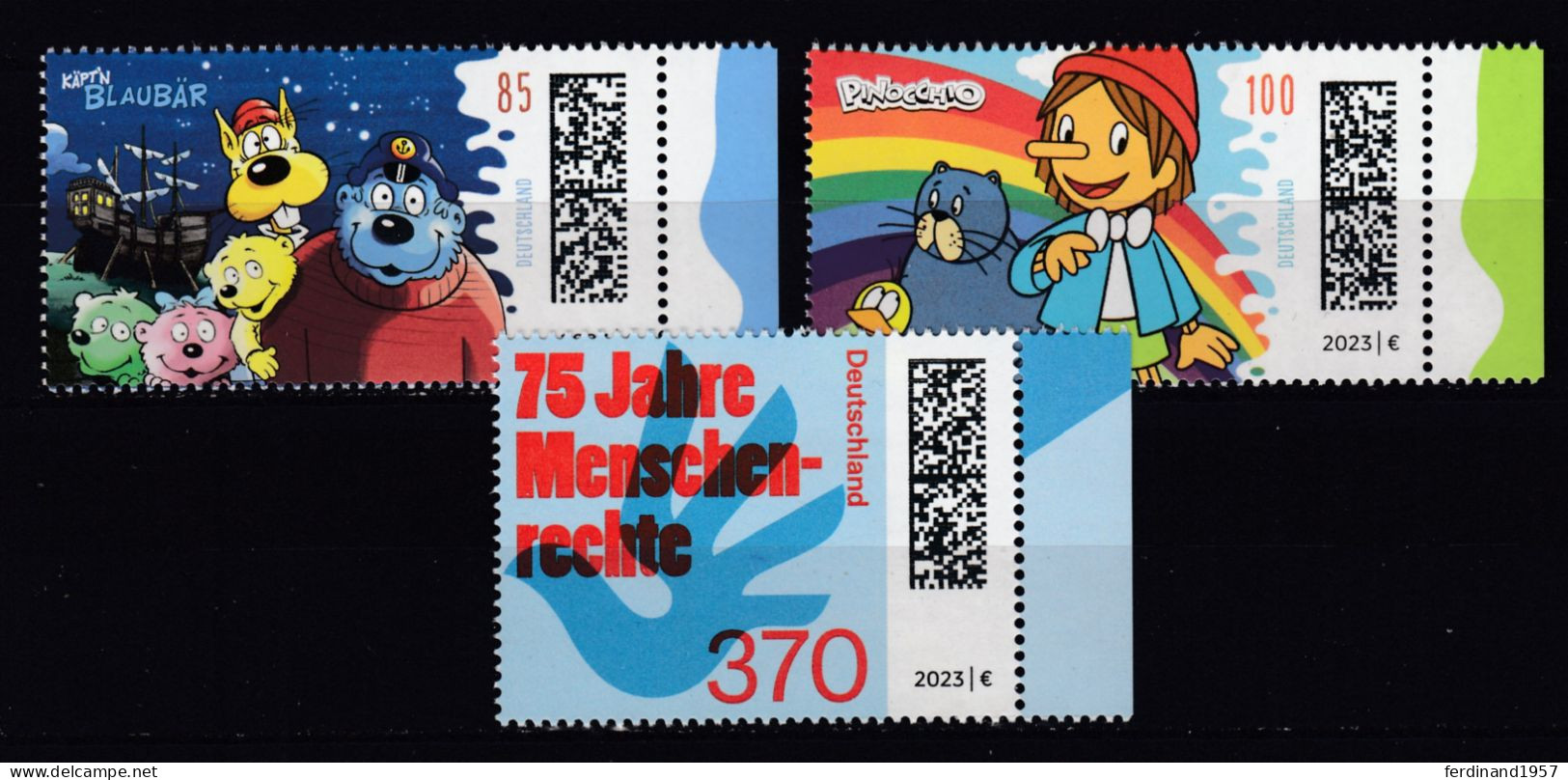 BRD 2023 Mi.3803-3805 Als Postfrische** Werte- „Käpt’n Blaubär+Pinocchio“75 J. Menschenrechte MNH - Ungebraucht