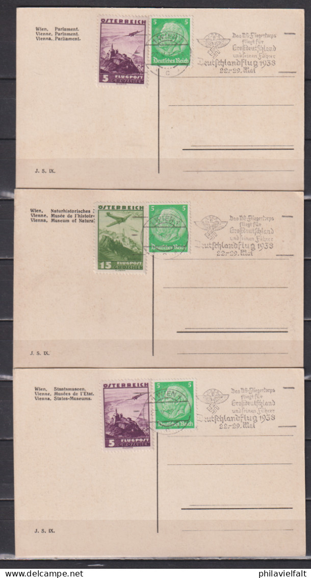 Dt.Reich/Ostmark 3x SSt Wien Das NS-Fliegerkorps .... Deutschlandflug 1938 Auf Fotokarten Wien MiF U.a. 515+ ÖS 598,600 - Lettres & Documents
