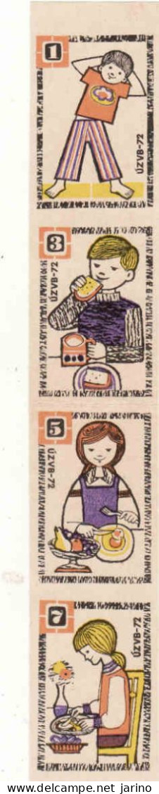 Czech Republic, 4 X Matchbox Labels, Proper Lifestyle Of Children - Zündholzschachteletiketten