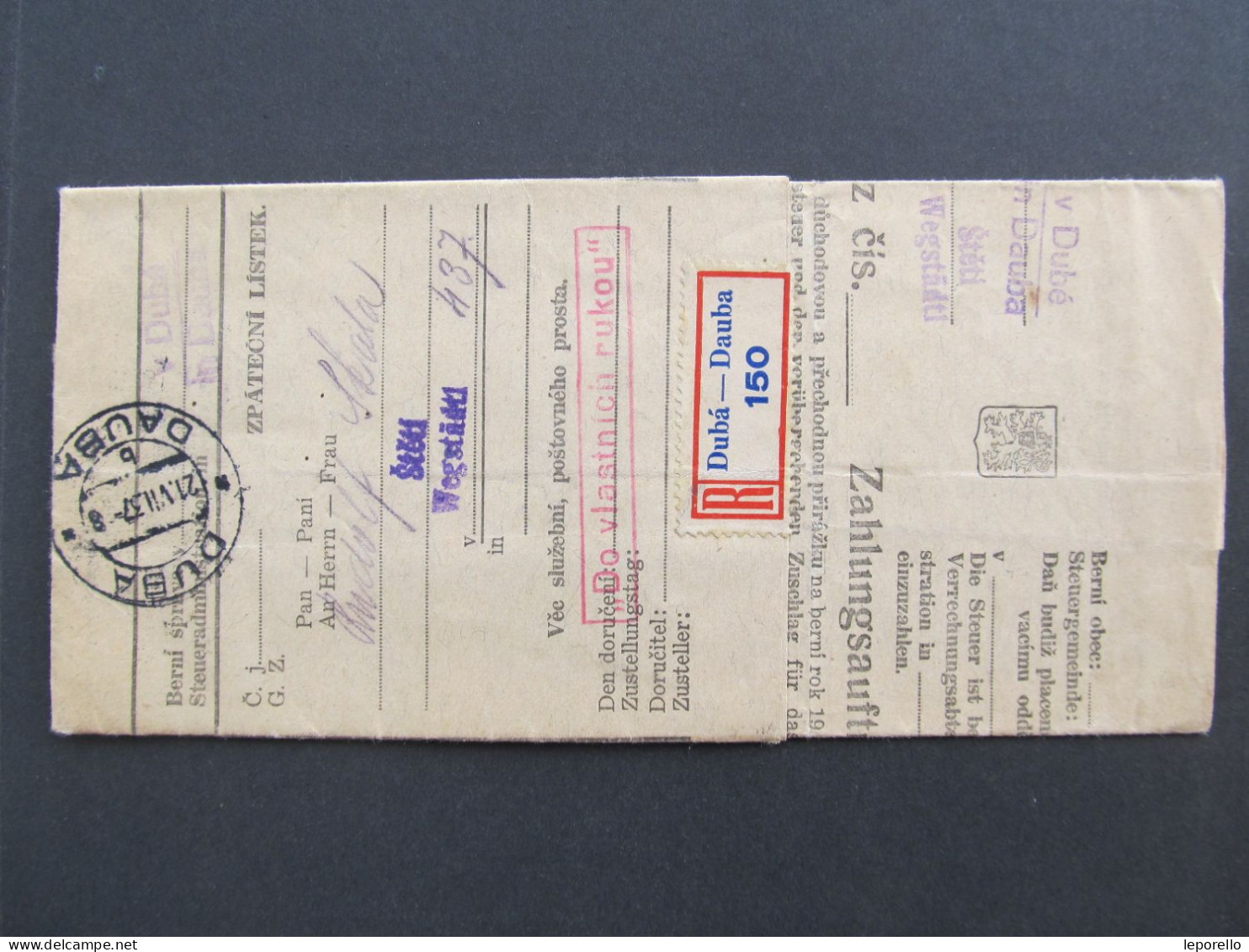 BRIEF Dubá Dauba - Štětí 1937 Berní Správa // Aa0096 - Lettres & Documents