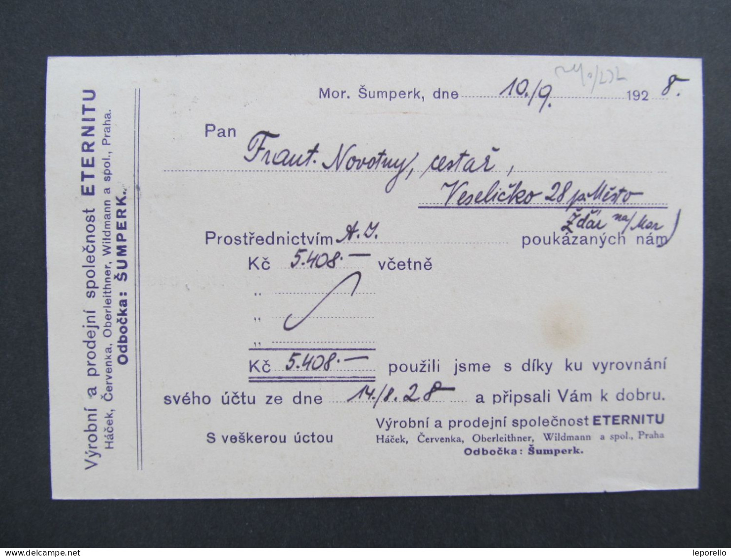 BRIEF Šumperk - Veselíčko Žďár Nad Sázavou Eternit 1928 // Aa0100 - Brieven En Documenten
