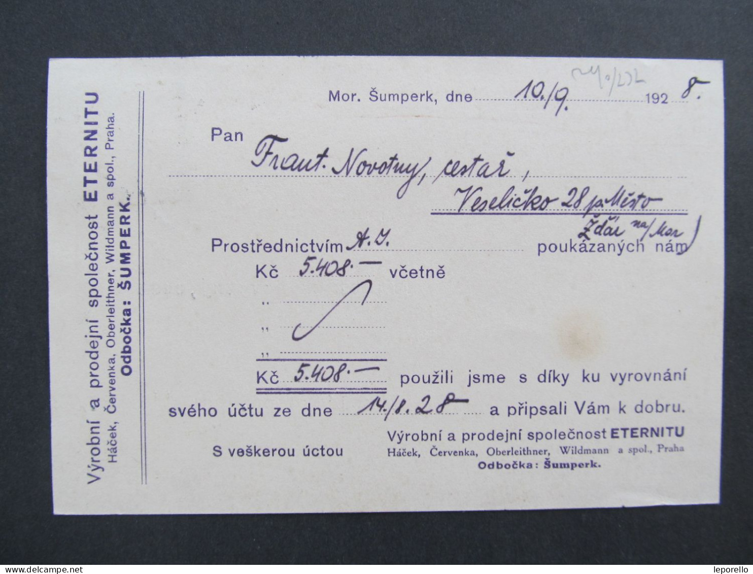 BRIEF Šumperk - Veselíčko Žďár Nad Sázavou Eternit 1928 // Aa0100 - Lettres & Documents