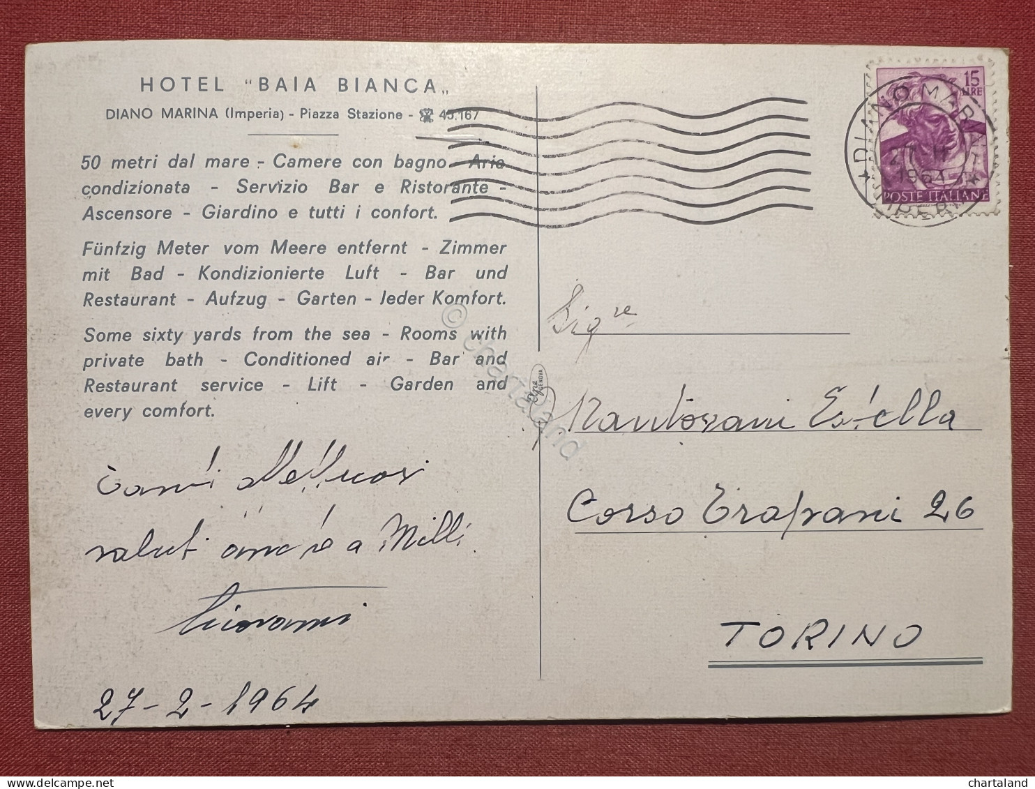 Cartolina - Hotel Baia Bianca - Diano Marina ( Imperia ) - 1964 - Imperia