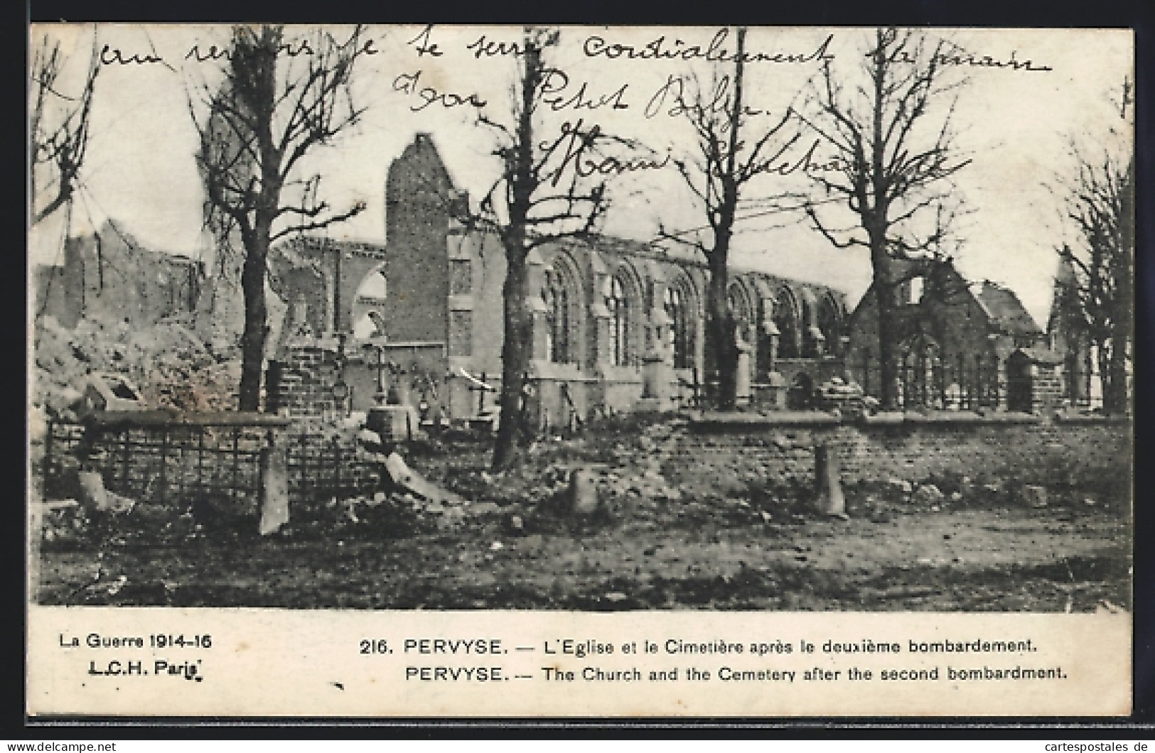 AK Pervyse, The Church And The Cemetery After The Second Bombardment  - Altri & Non Classificati