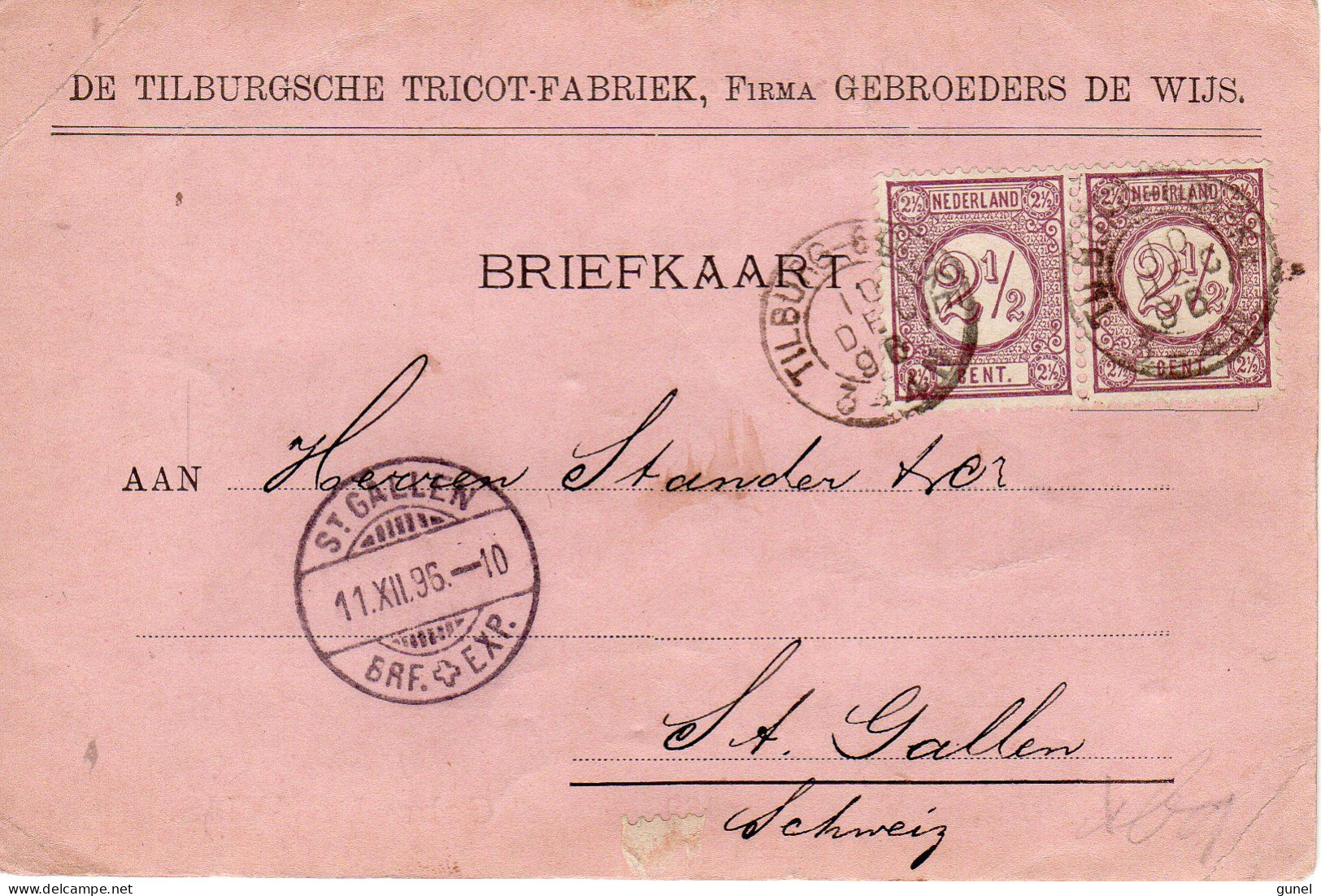 10 DEC 96 Kleinrond TILBURG-GOIRKE Op Firmabriefkaart Naar St. Gallen Met 2x NVPH33 - Lettres & Documents