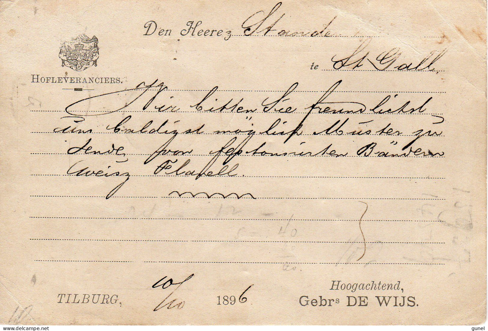 10 DEC 96 Kleinrond TILBURG-GOIRKE Op Firmabriefkaart Naar St. Gallen Met 2x NVPH33 - Brieven En Documenten