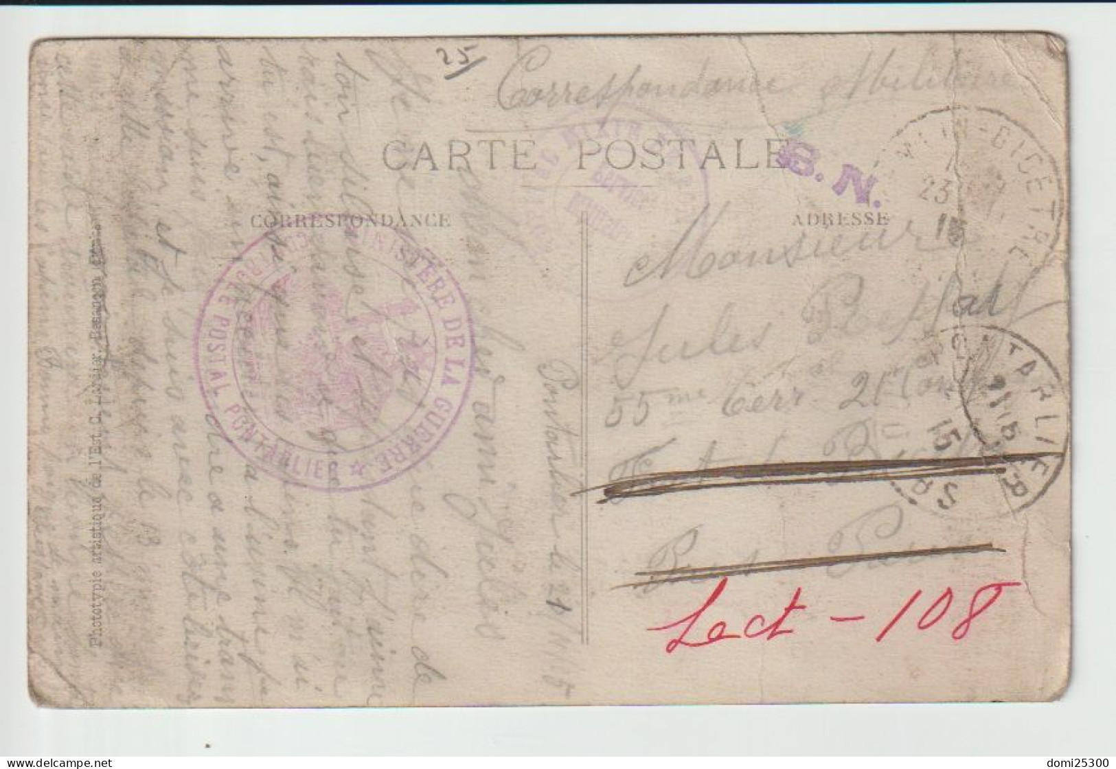 25 – PONTARLIER – L'Hôpital-Faubourg Saint Etienne  (Ed. CLB)  Au Verso Cachets Violet « Contrôle Postal Pontarlier" - Pontarlier