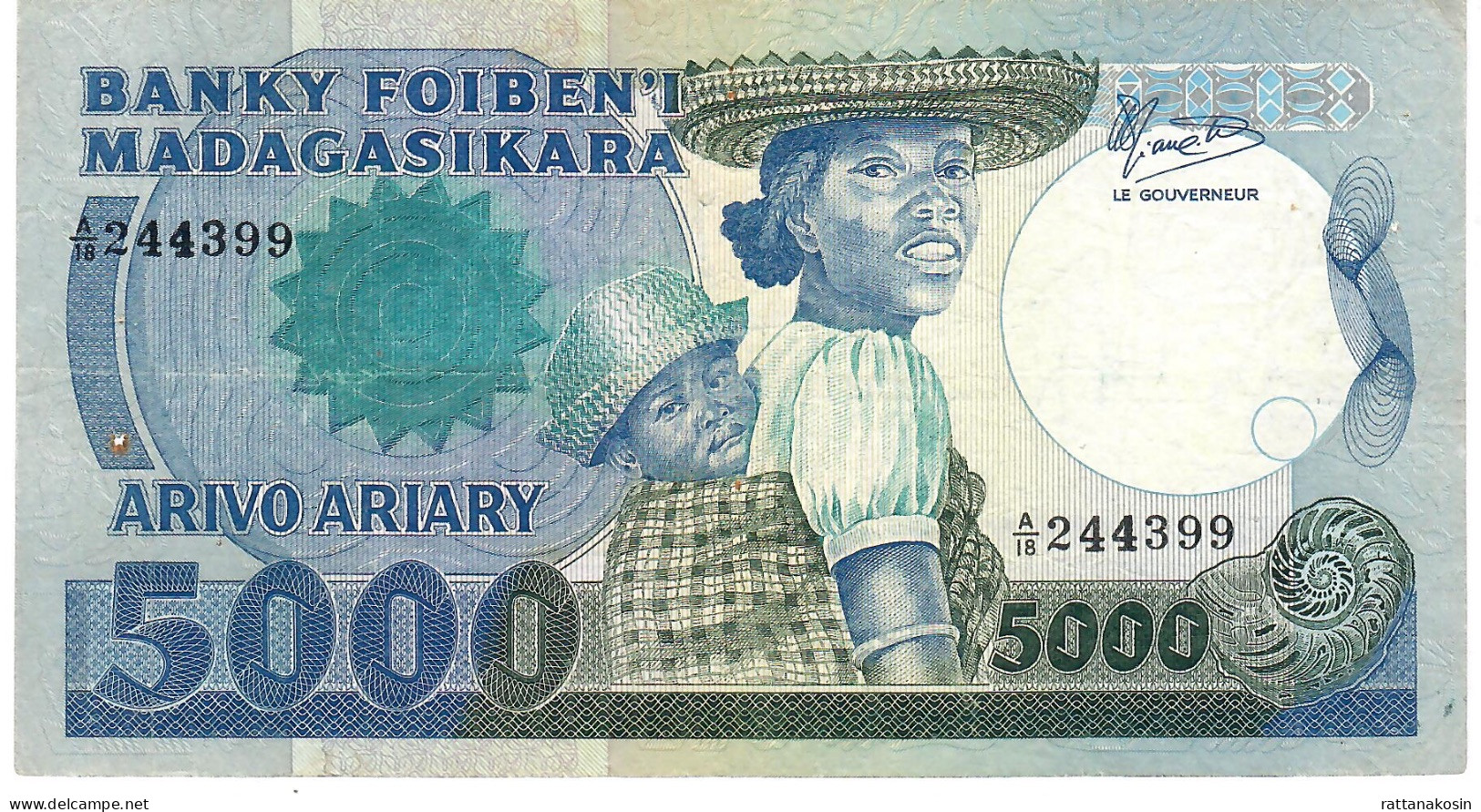 MADAGASCAR P69b 5000ARIARY = 5000 FRANCS  1983 #A/18 Signature 2 ( RAREST  VARIETY )     F-aVF - Madagaskar