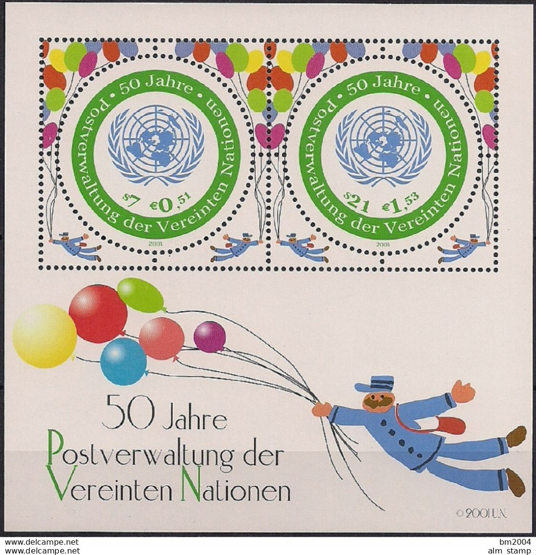 2001 UNO WIEN   Mi. Bl 15 **MNH 50 Jahre Postverwaltung Der Vereinten Nationen (UNPA) - Blocks & Sheetlets