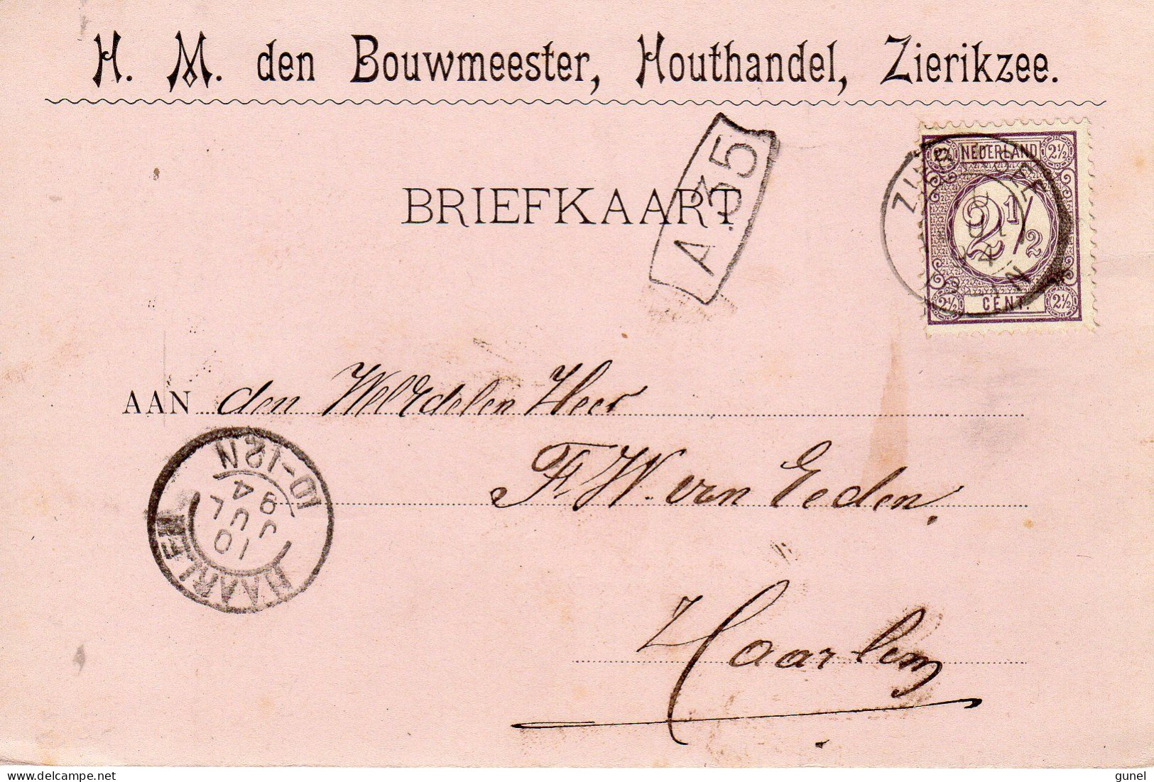 10 JUL 94 Kleinrond ZIERIKSEE Op Firmabriefkaart Naar Haarlem Met NVPH33 - Lettres & Documents