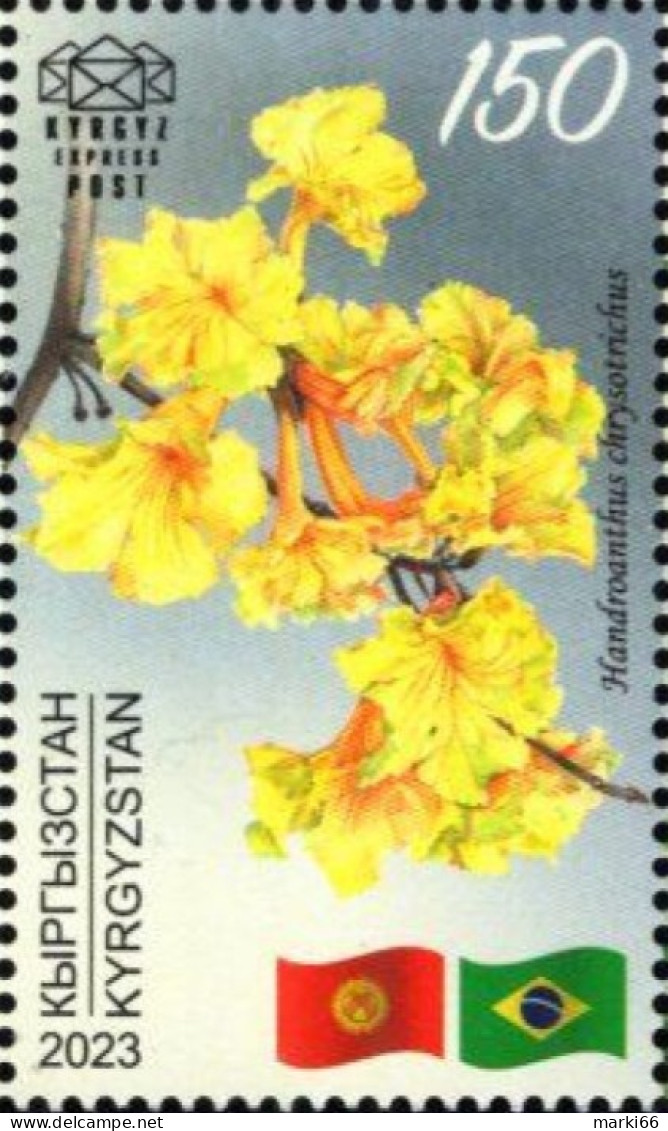 Kyrgyzstan - KEP - 2023 - Golden Trumpet Tree - 30 Years Of Relations With Brazil - Mint Stamp - Kyrgyzstan
