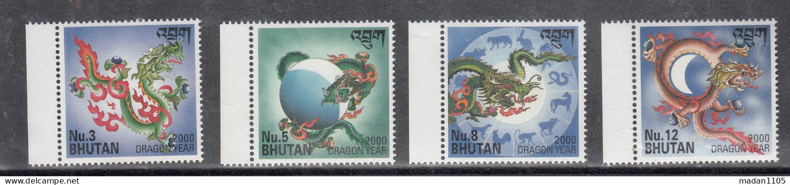 BHUTAN, 2000, Chinese New Year - Year Of The Dragon,  Set 4 V, MNH, (**) - Bhutan