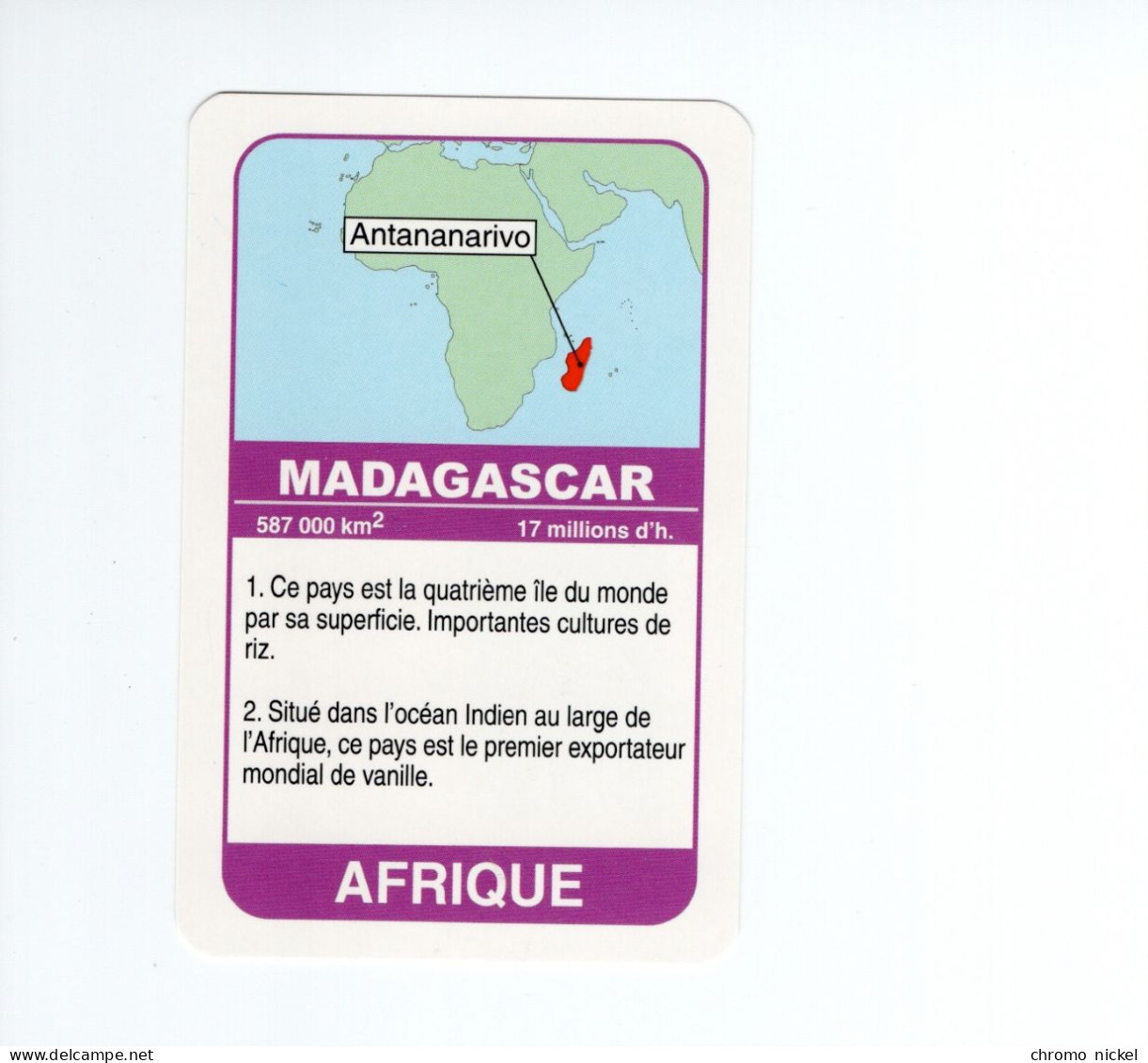 Chromo/carte Plastifiée Moderne MADAGASCAR Antananarivo Afrique Africa Drapeau Flag Plan Map 90 X 58 Mm RRR TB - Sonstige & Ohne Zuordnung