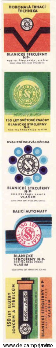 Czech Republic, 5 X Matchbox Labels, Blanícke Machine Works - Vlašim - 150 Years, Bearings, Bullets For Guns - Scatole Di Fiammiferi - Etichette