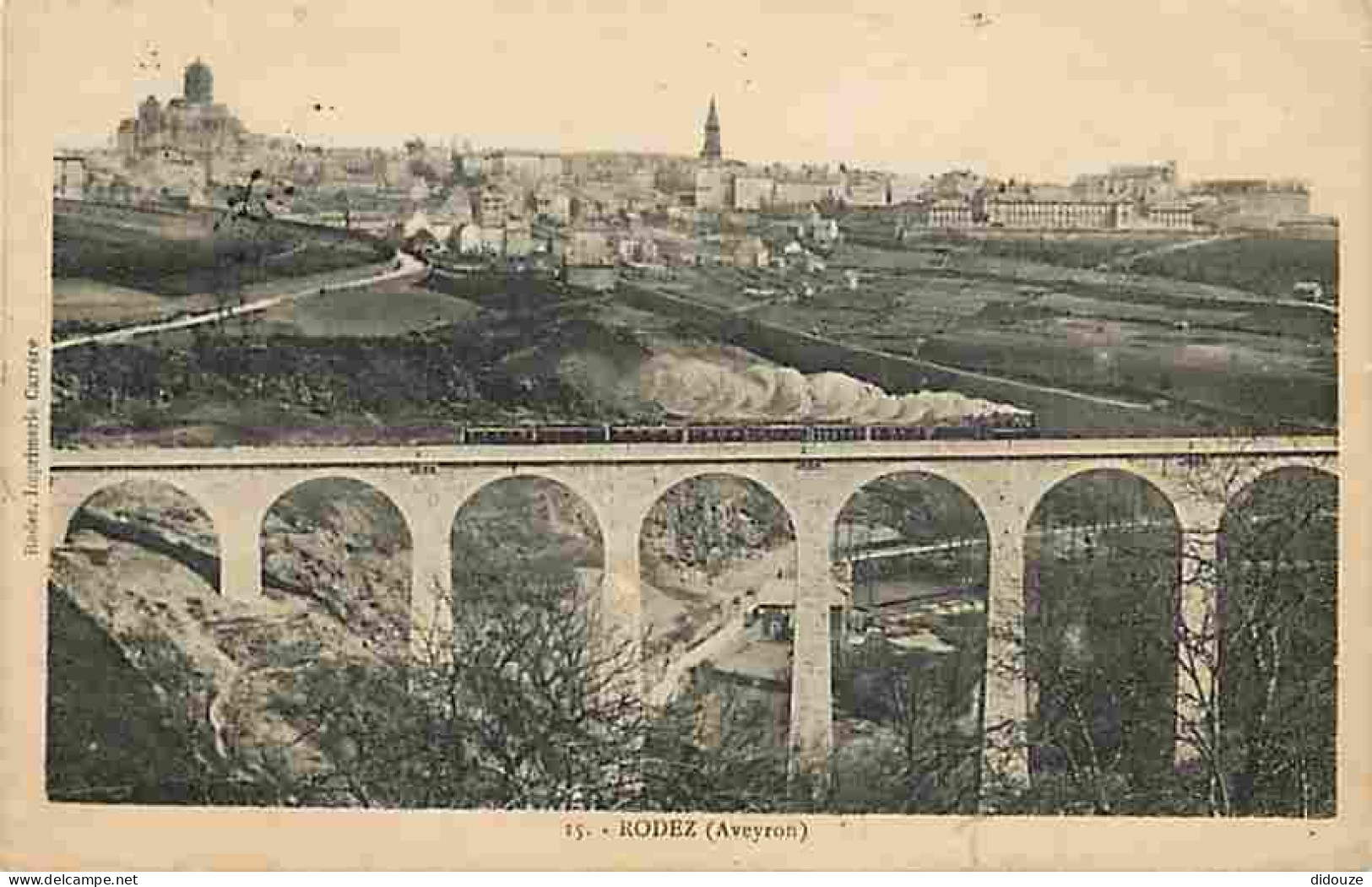 12 - Rodez - Vue Général - Train - Viaduc - Coin Supérieur Droit Plié - CPA - Voir Scans Recto-Verso - Rodez