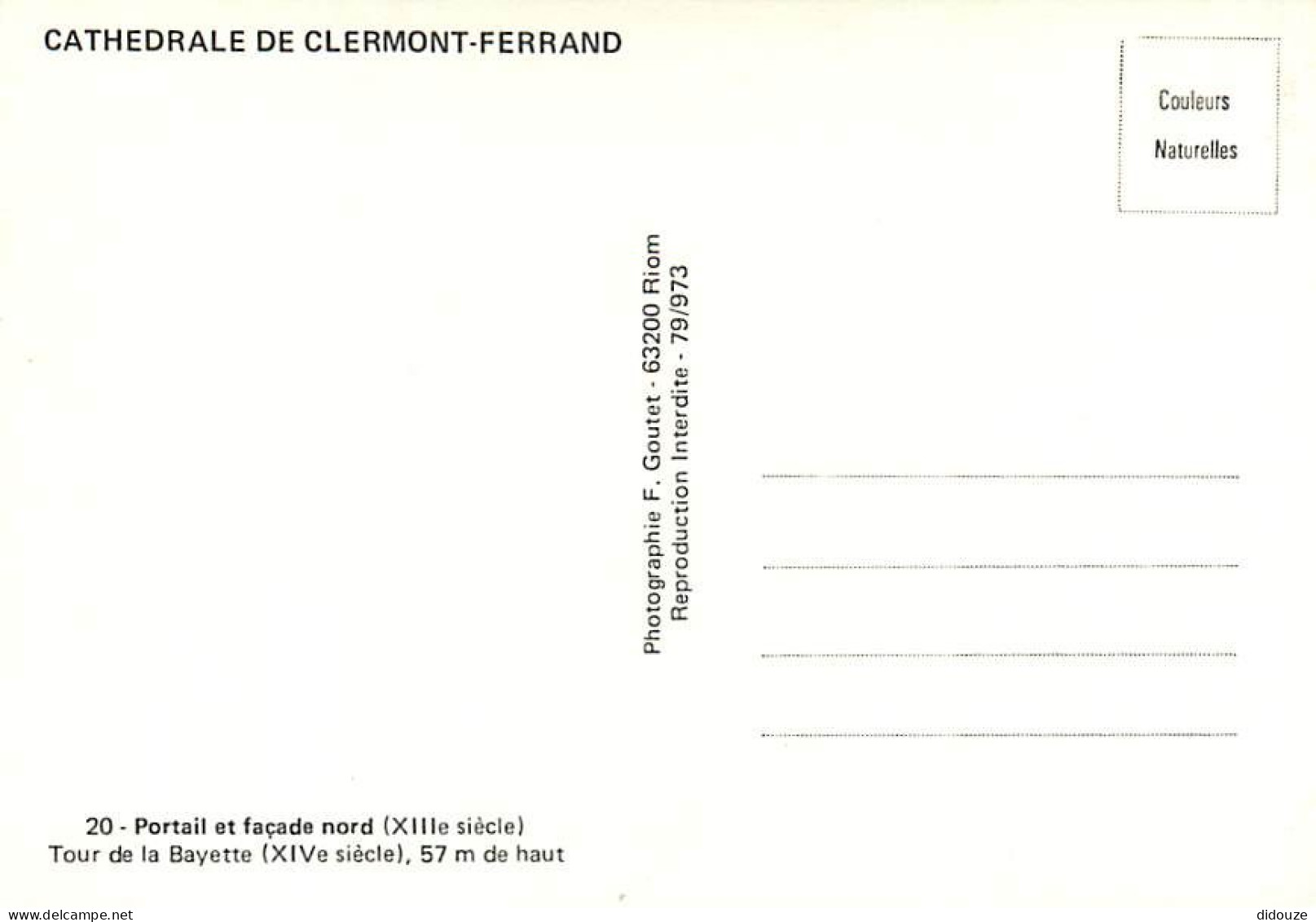 63 - Clermont Ferrand - La Cathédrale - Portail Et Façade Nord - Tour De La Bayette - CPM - Carte Neuve - Voir Scans Rec - Clermont Ferrand