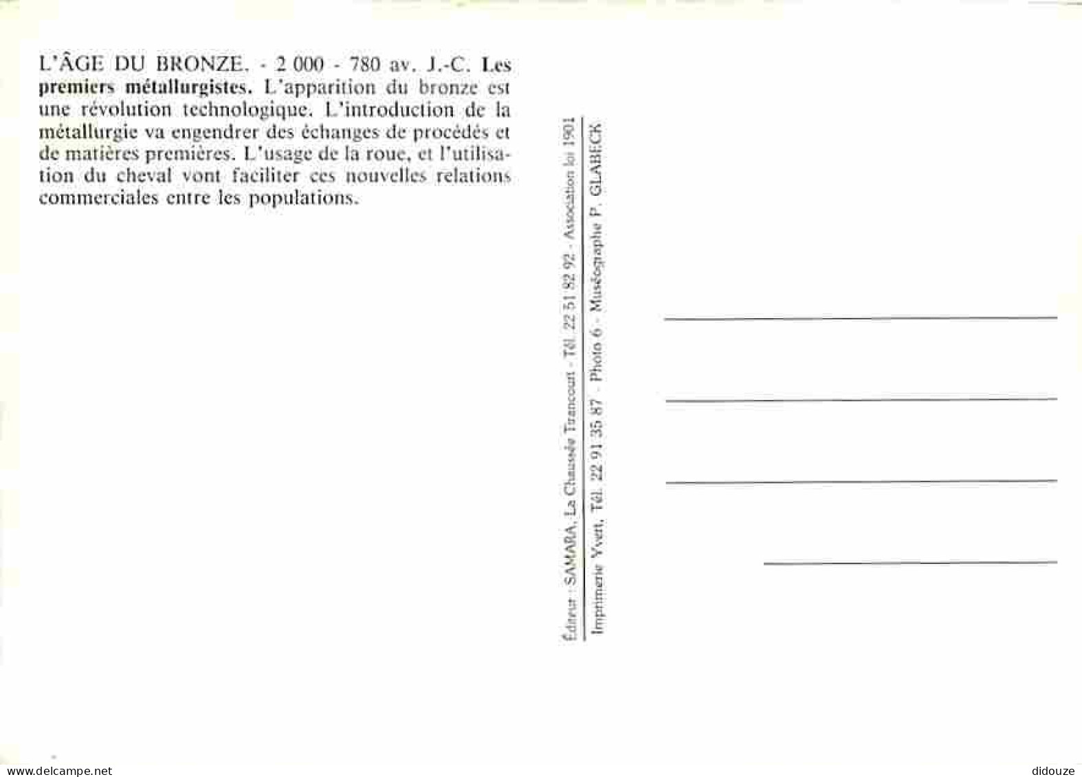 80 - La Chaussée-Tirancourt - Samara - L'Age Du Bronze - Carte Neuve - Musée De La Préhistoire - CPM - Voir Scans Recto- - Autres & Non Classés