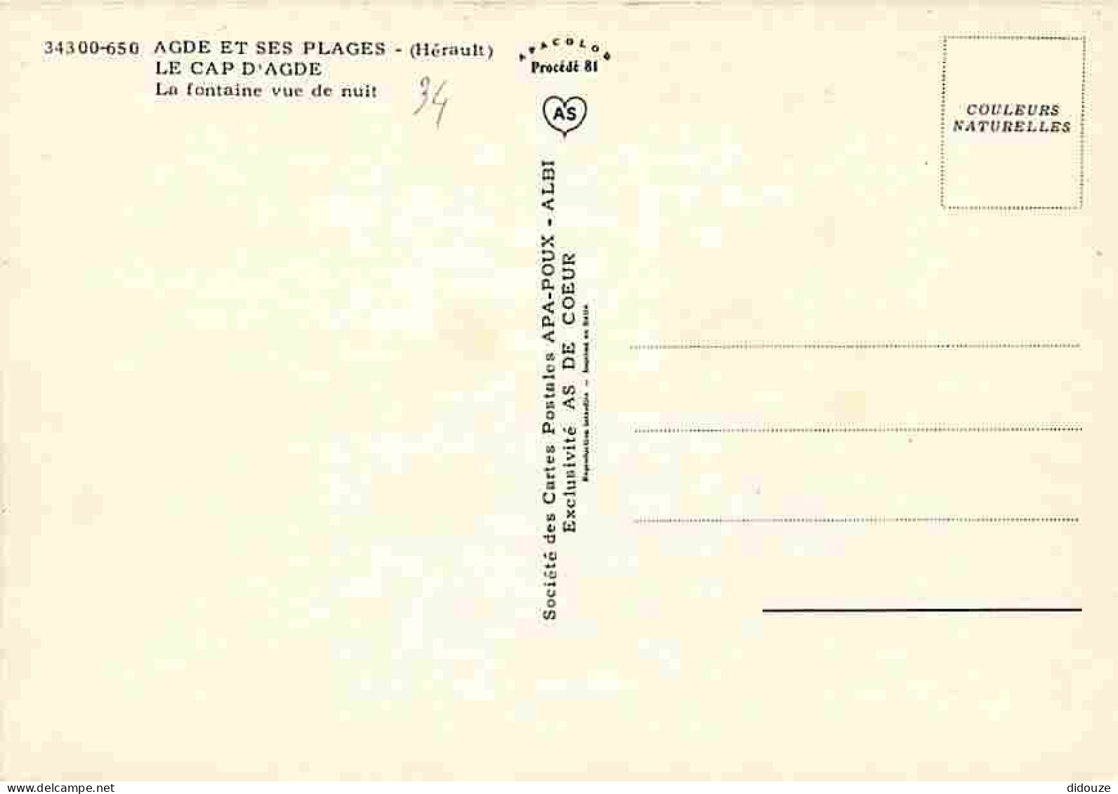 34 - Le Cap D'Agde - La Fontaine - Vue De Nuit - CPM - Voir Scans Recto-Verso - Agde