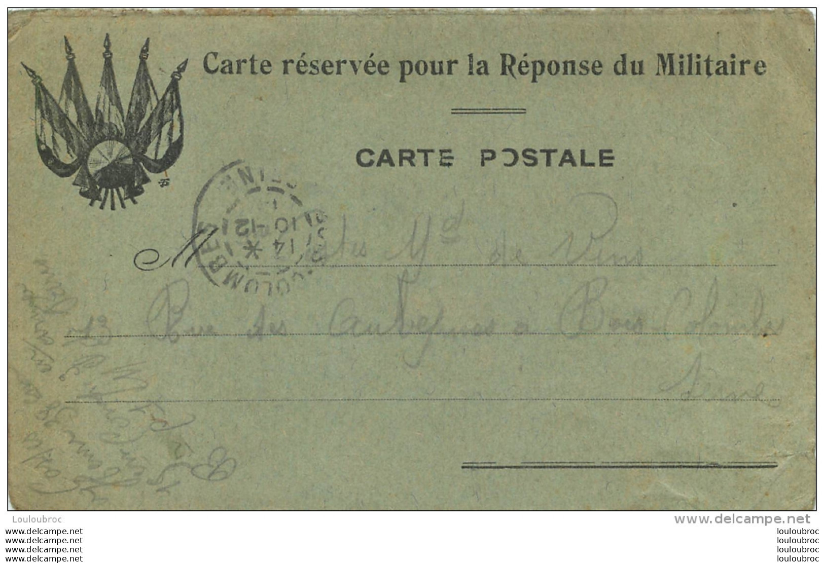 CARTE RESERVEE POUR LA REPONSE DU MILITAIRE  VOYAGEE EN 12/1914 - Guerre De 1914-18