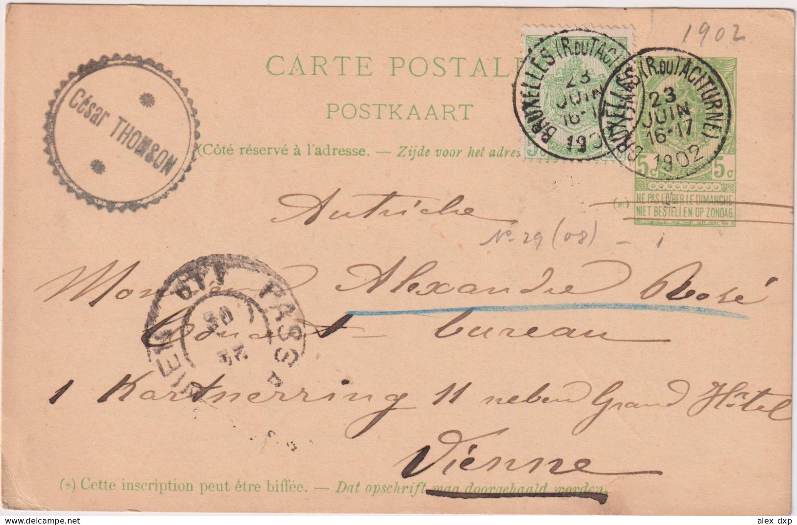 BELGIUM > 1902 POSTAL HISTORY > Stationary Card From Bruxelles To Vienne, Austria - 1893-1907 Armoiries