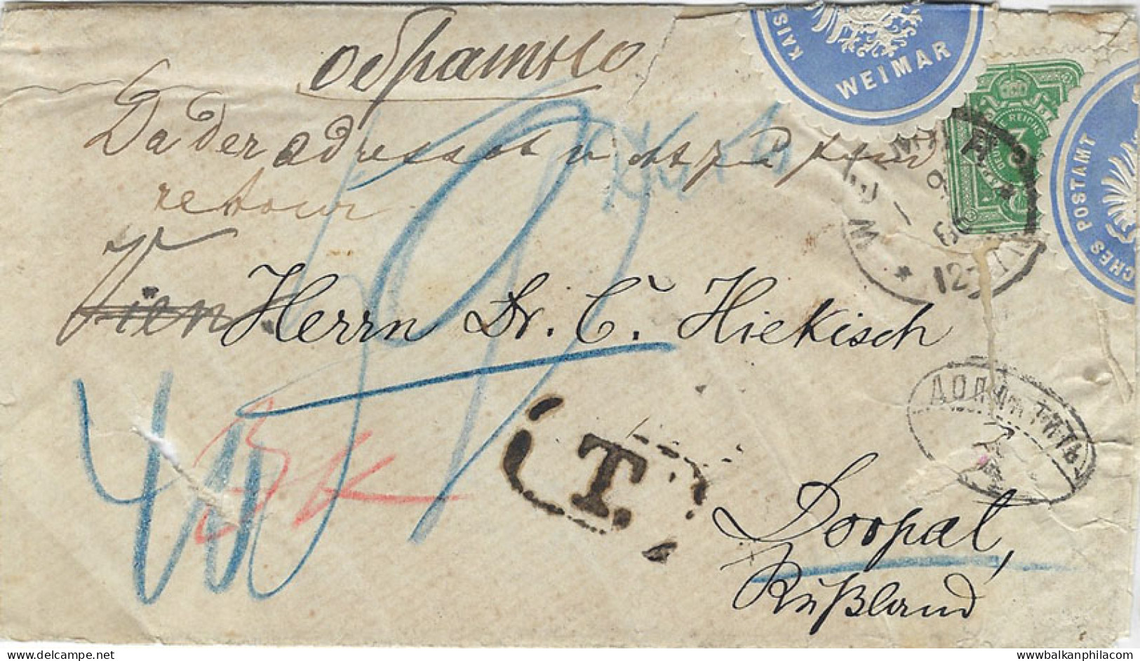 1886 Germany Postage Due To Dorpat Estonia - Sonstige & Ohne Zuordnung