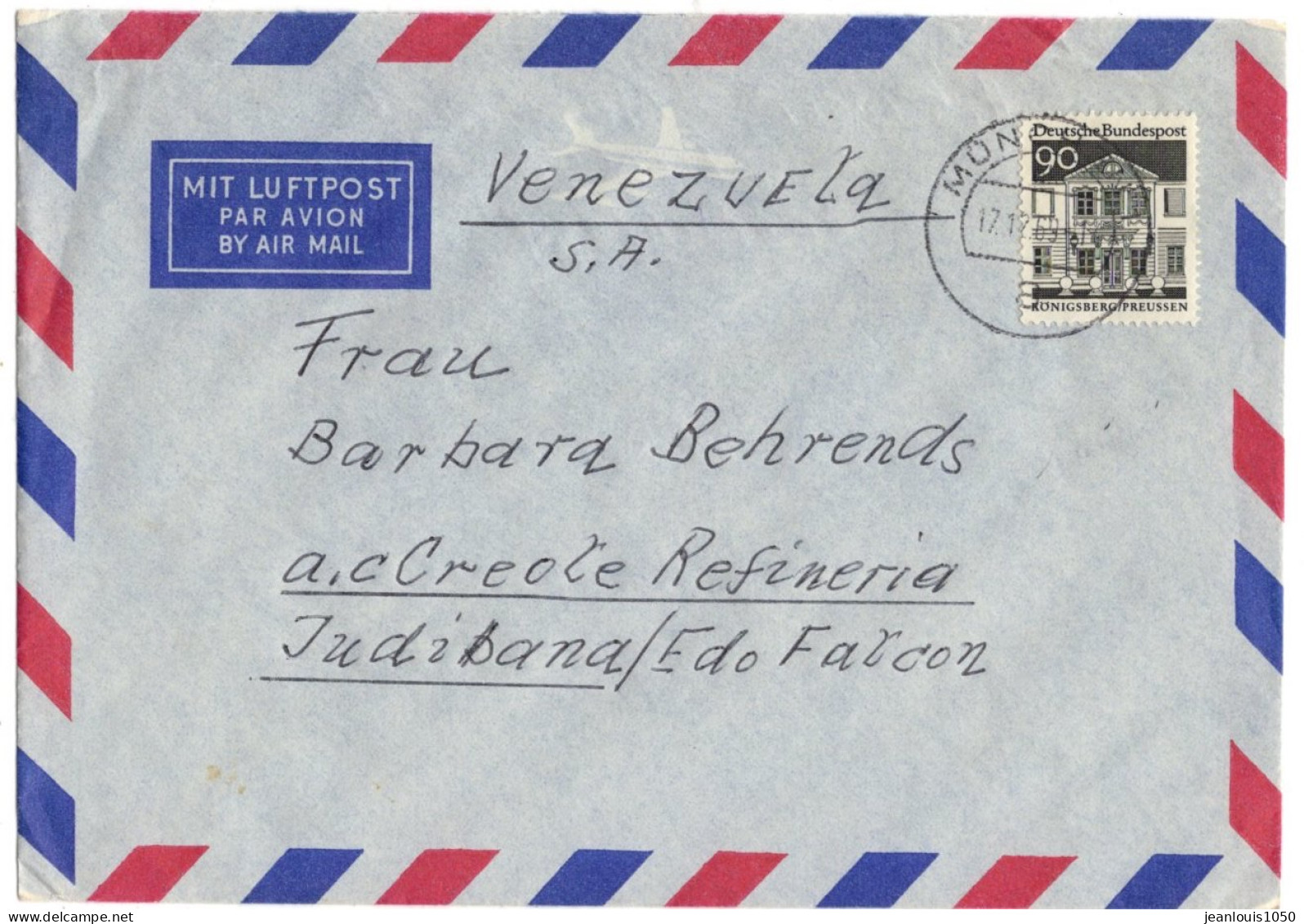 ALLEMAGNE BRD YT N°359 OBLITERE SEUL SUR LETTRE EN POSTE AERIENNE POUR LE VENEZUELA - Covers & Documents