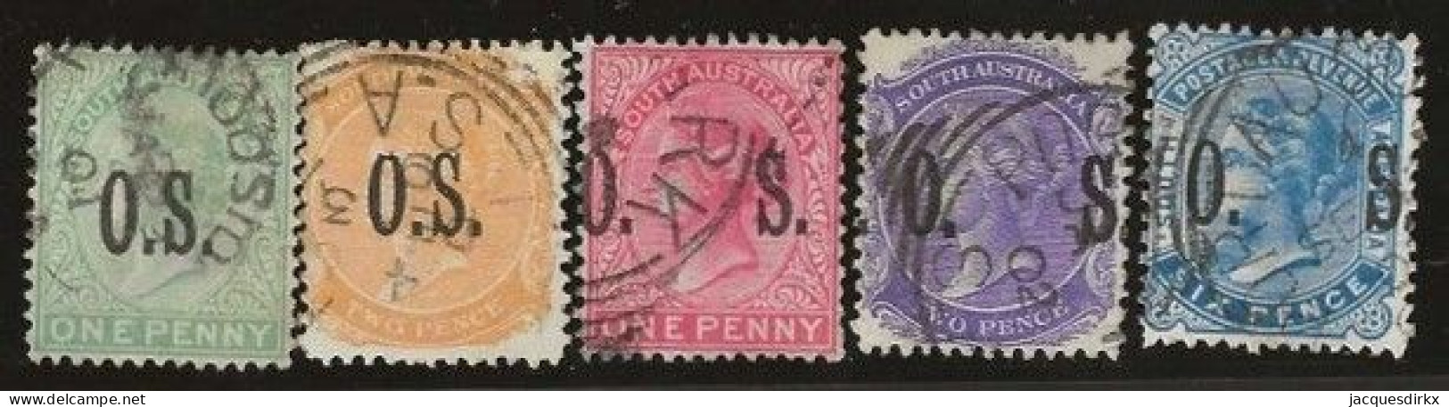 South  Australia     .   SG    .  5 Stamps  Perf, 13    .   O      .     Cancelled - Gebraucht