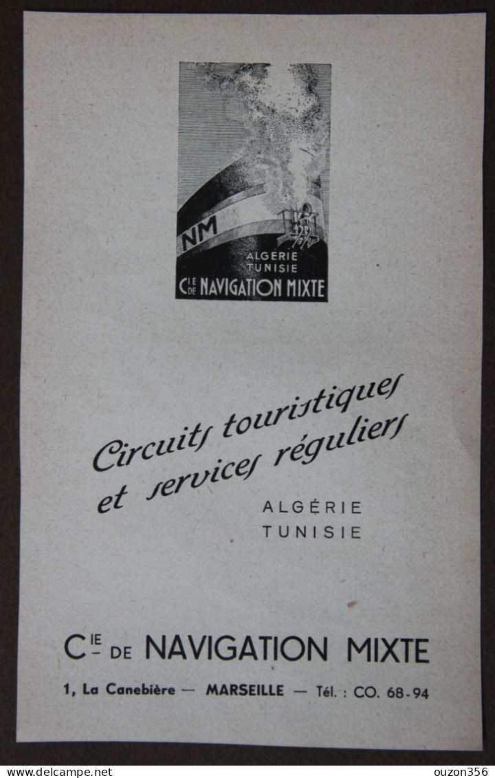 Publicité : Cie Navigation Mixte Marseille, Algérie, Tunisie ; Sté Transports Maritimes à Vapeur, 1951 - Publicités