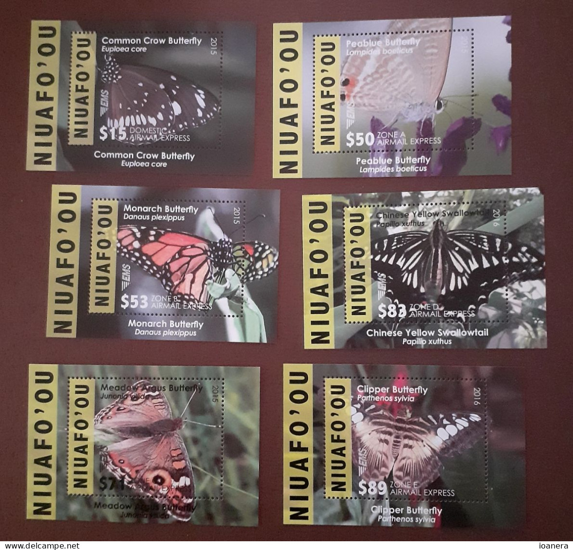 Niuafo'ou 2015-2016 - Fauna , Butterflies , Block , 6 Pieces , Perforated , Complete Series , MNH , Mi.Bl. 56-61 - Tonga (1970-...)