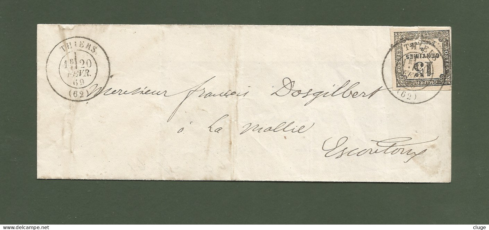 THIERS - Timbre Taxe N°3 - Cachet à Date Type 17 - Février 1869 - Taxé à 15 Centimes - 1849-1876: Classic Period