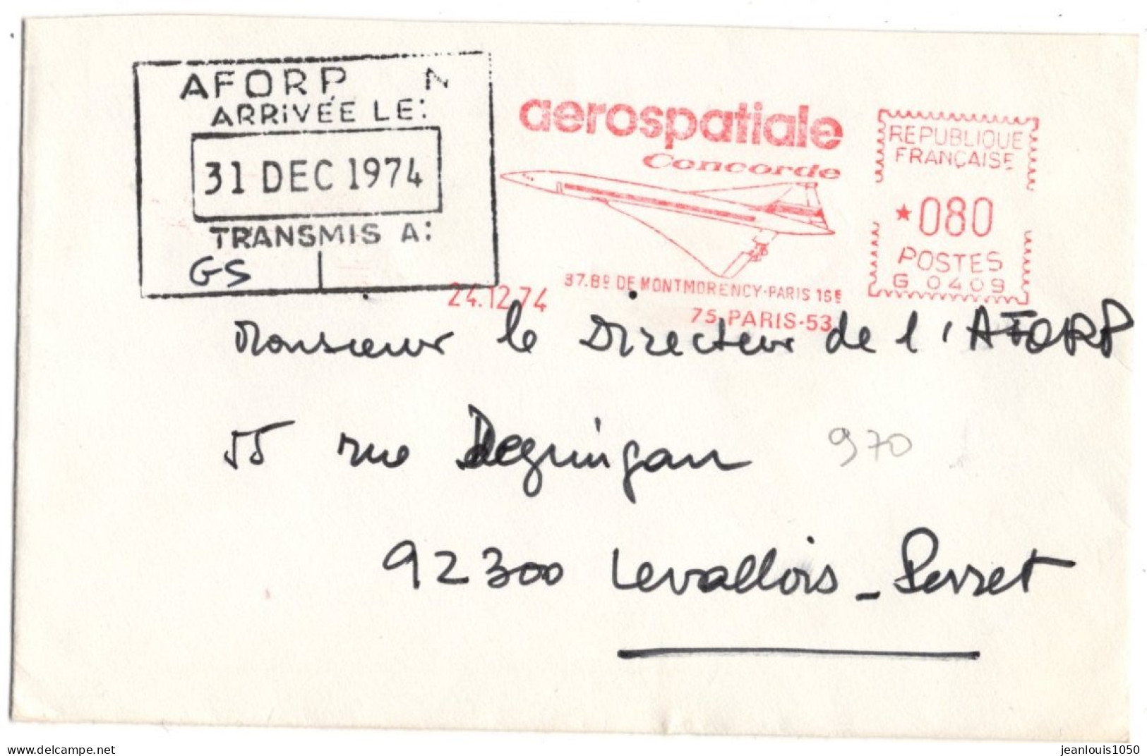 FRANCE LETTRE OBLITEREE EMA AEROSPATIALE CONCORDE  THEME TRANSPORTS AVIONS - Avions