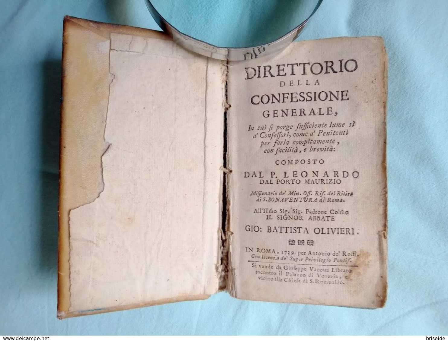 1739 DIRETTORIO DELLA CONFESSIONE GENERALE DI P. LEONARDO PORTO MAURIZIO "SI VENDE A ROMA DA GIUSEPPE VACCARI LIBRARO" - Oude Boeken