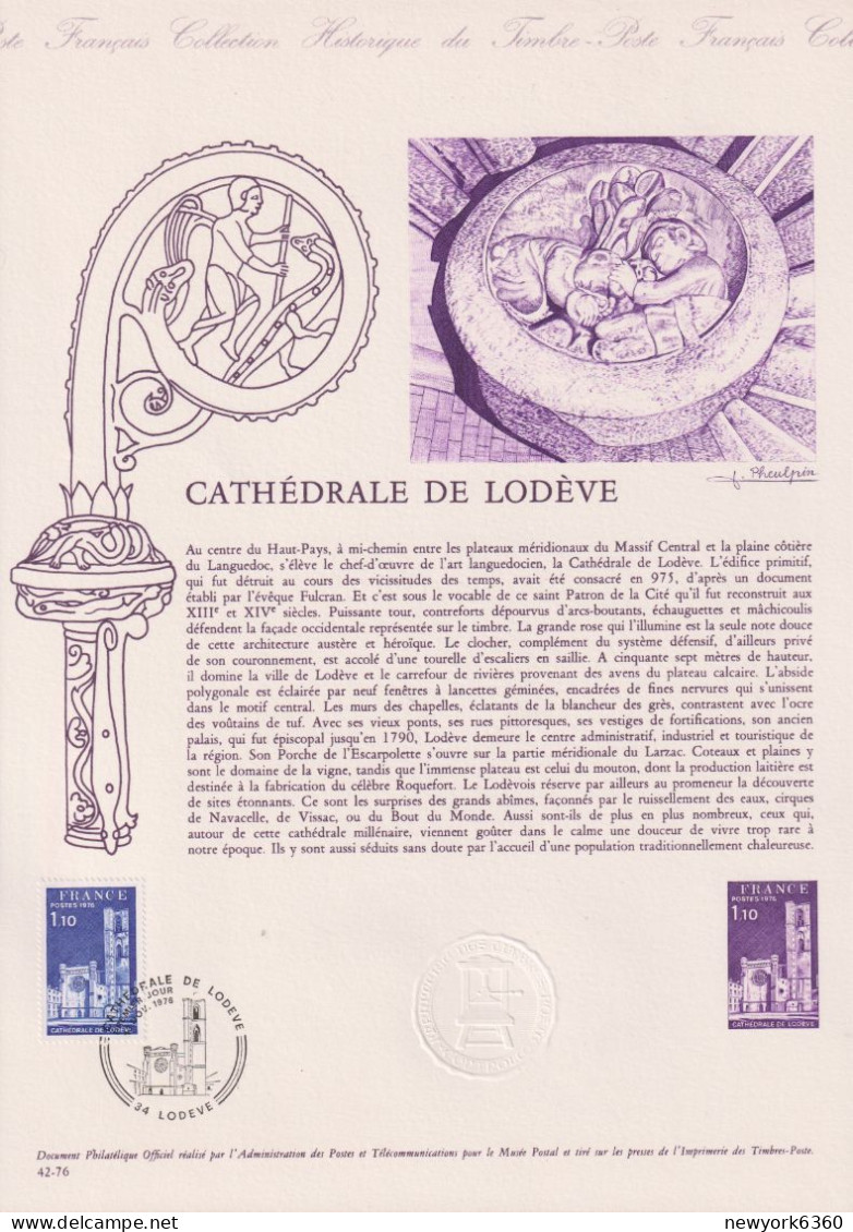 1976 FRANCE Document De La Poste Cathédrale De Lodève N° 1902 - Postdokumente