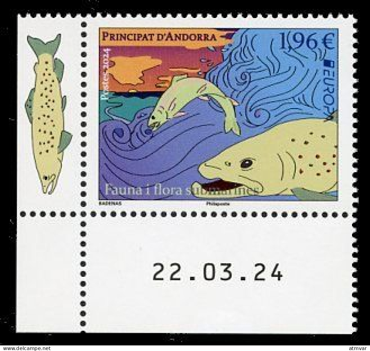 ANDORRA Postes (2024) EUROPA Fauna I Flora Submarines, Truite, Arc-en-ciel, Trucha, Salmo Trutta Fario, Trout  Coin Daté - Unused Stamps
