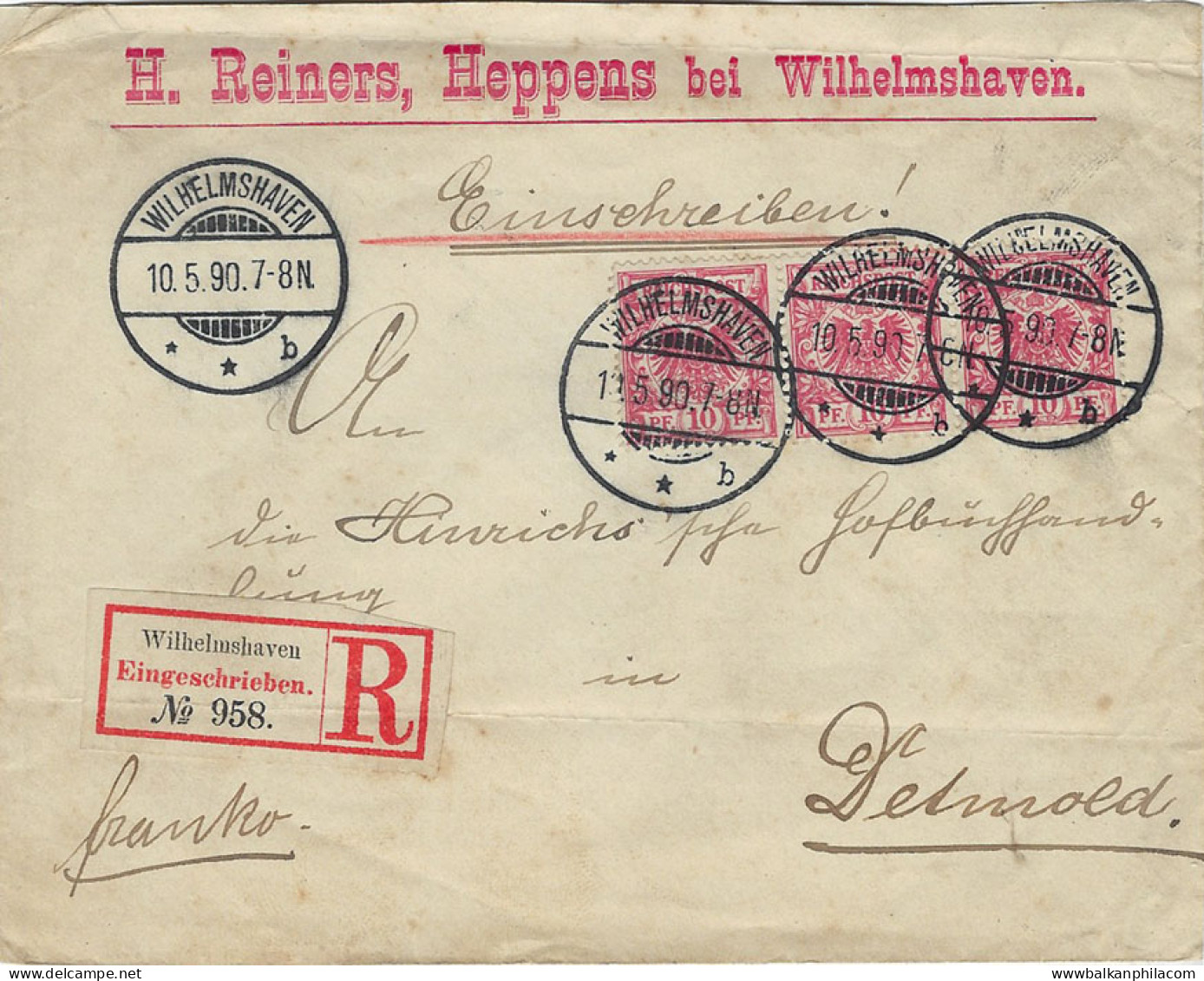 1890 Germany Registered Commercial To Detmold - Other & Unclassified
