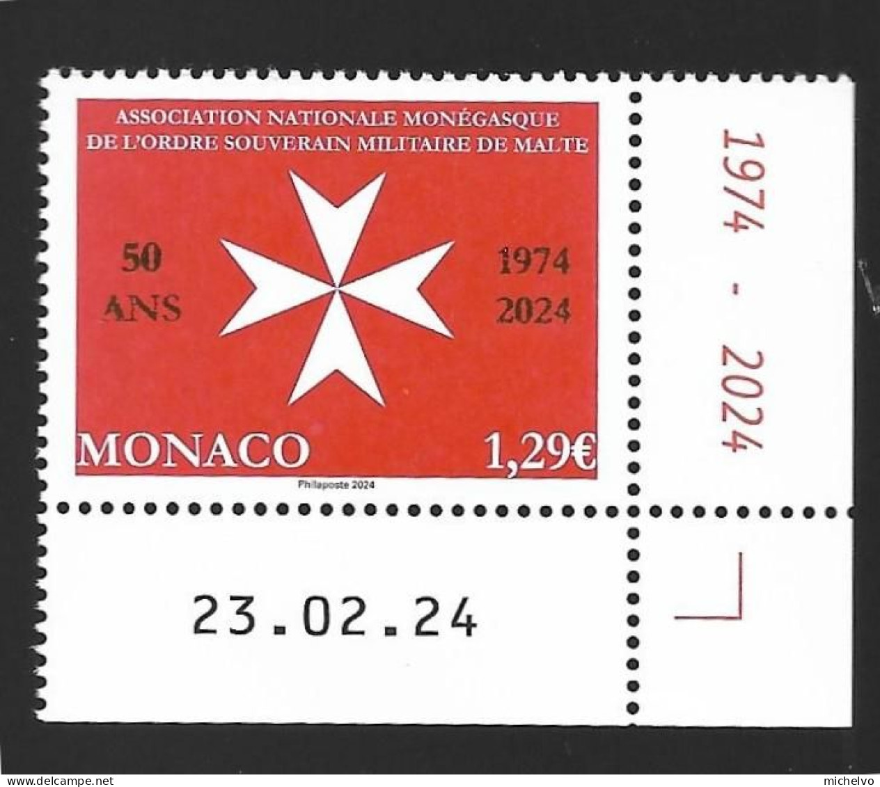 Monaco 2024 - 50 Ans De L'association De L'ordre Souverain Militaire De Malte ** (coin Daté) - Ungebraucht