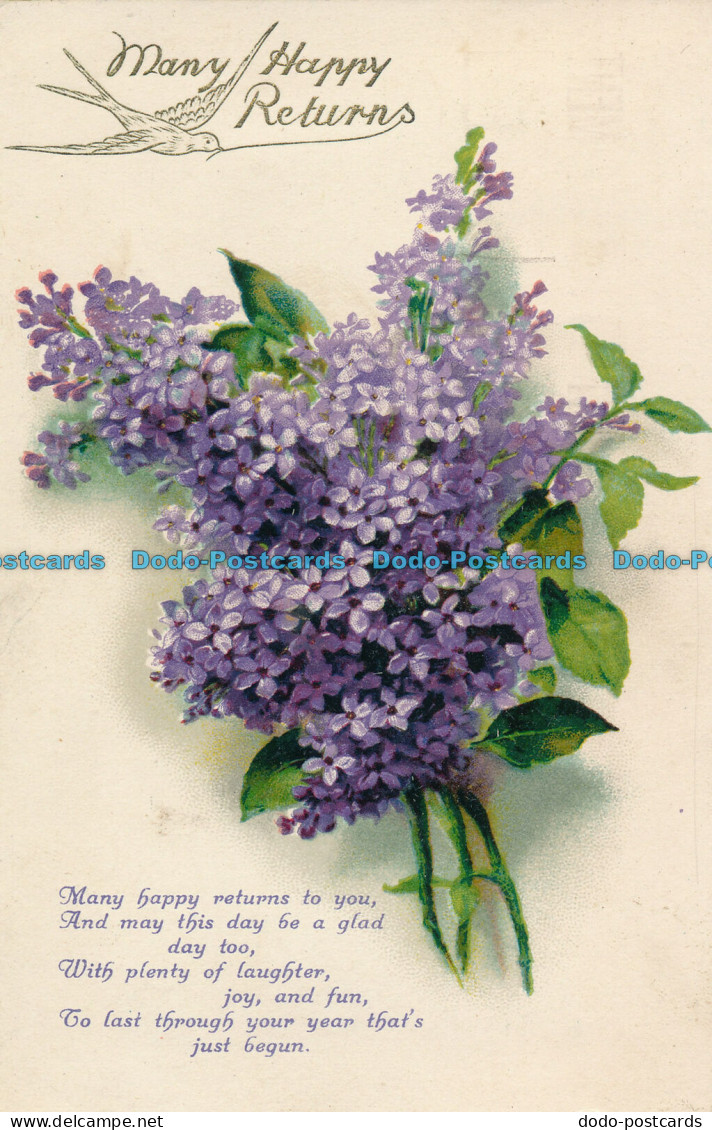 R000133 Greeting Postcard. Many Happy Returns. Flowers. Philco. 1932 - Monde