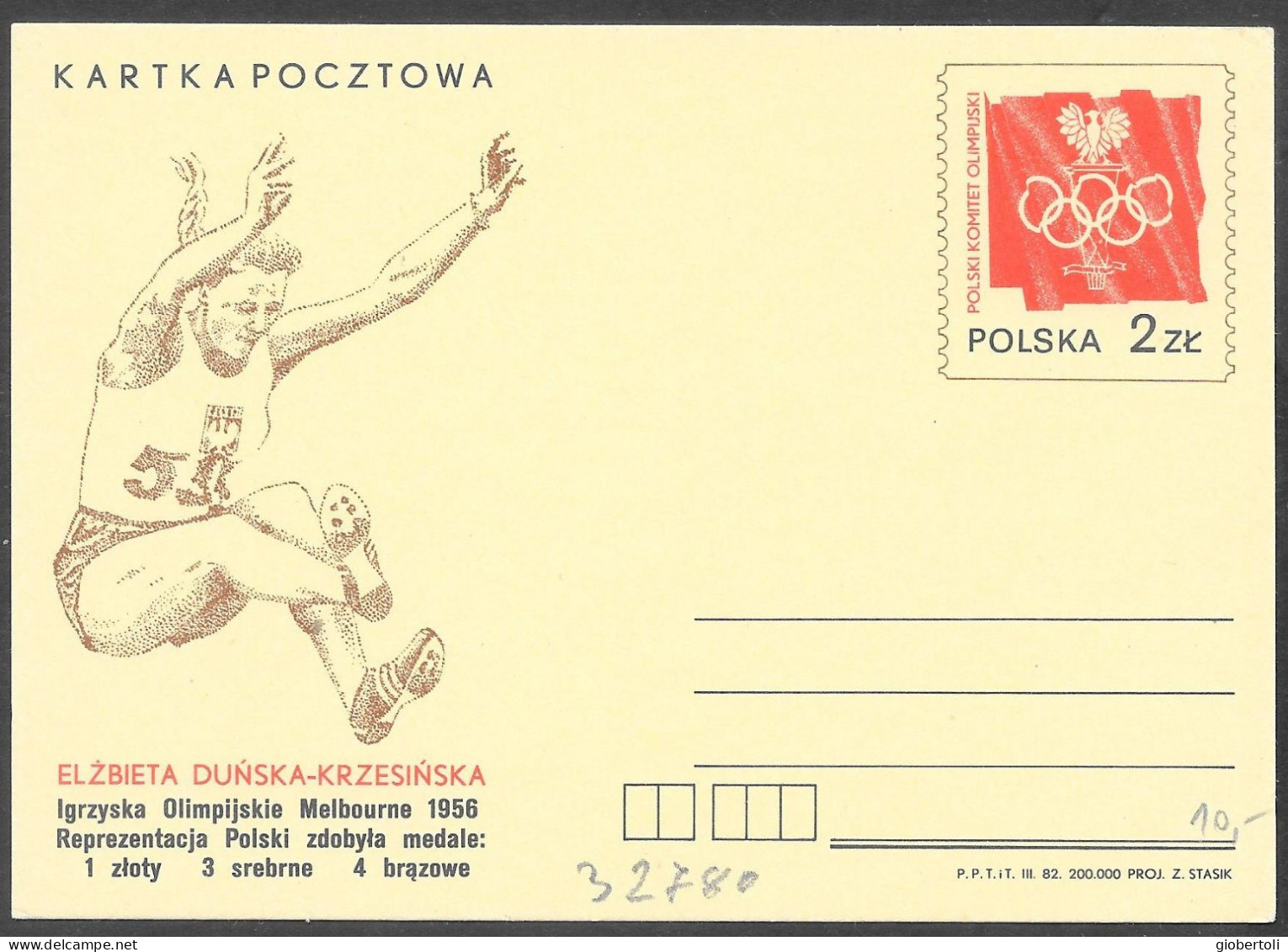 Polonia/Poland/Pologne: Intero, Stationery, Entier, Elżbieta Krzesińska - Ete 1956: Melbourne