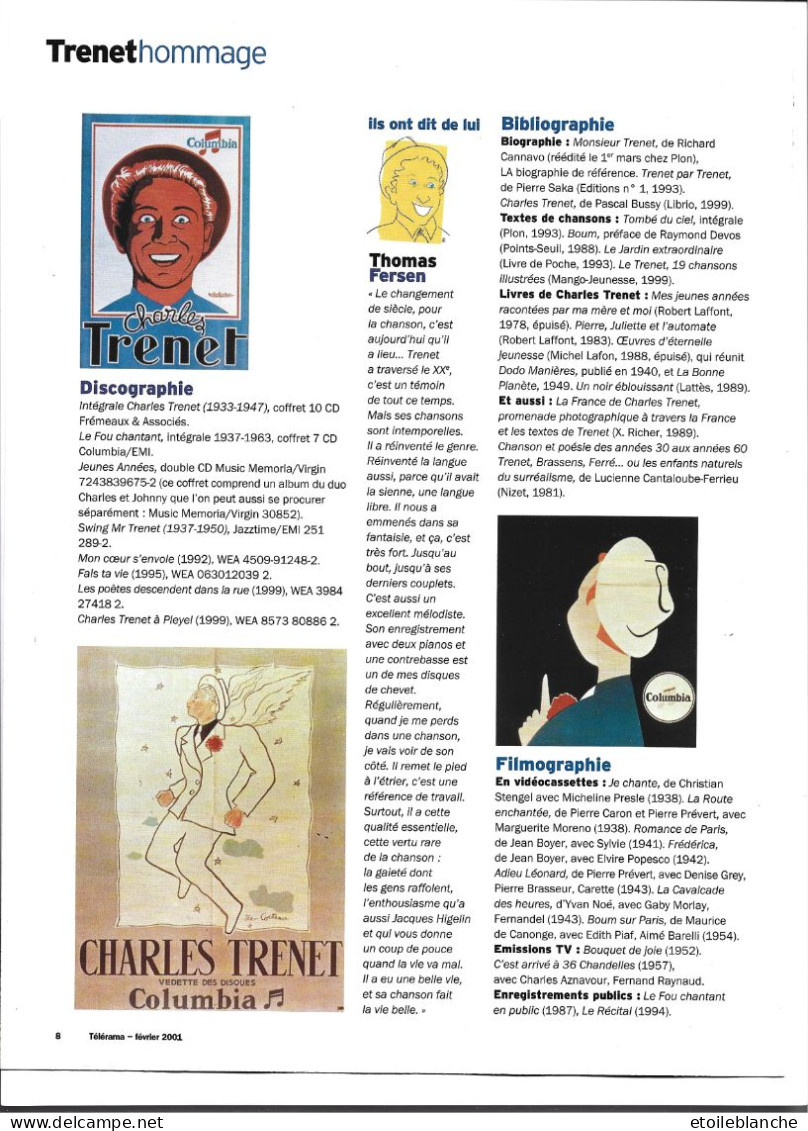 Hommage à Charles Trenet 1913-2001 - Supplement à Télérama - 8 Pages - General Issues