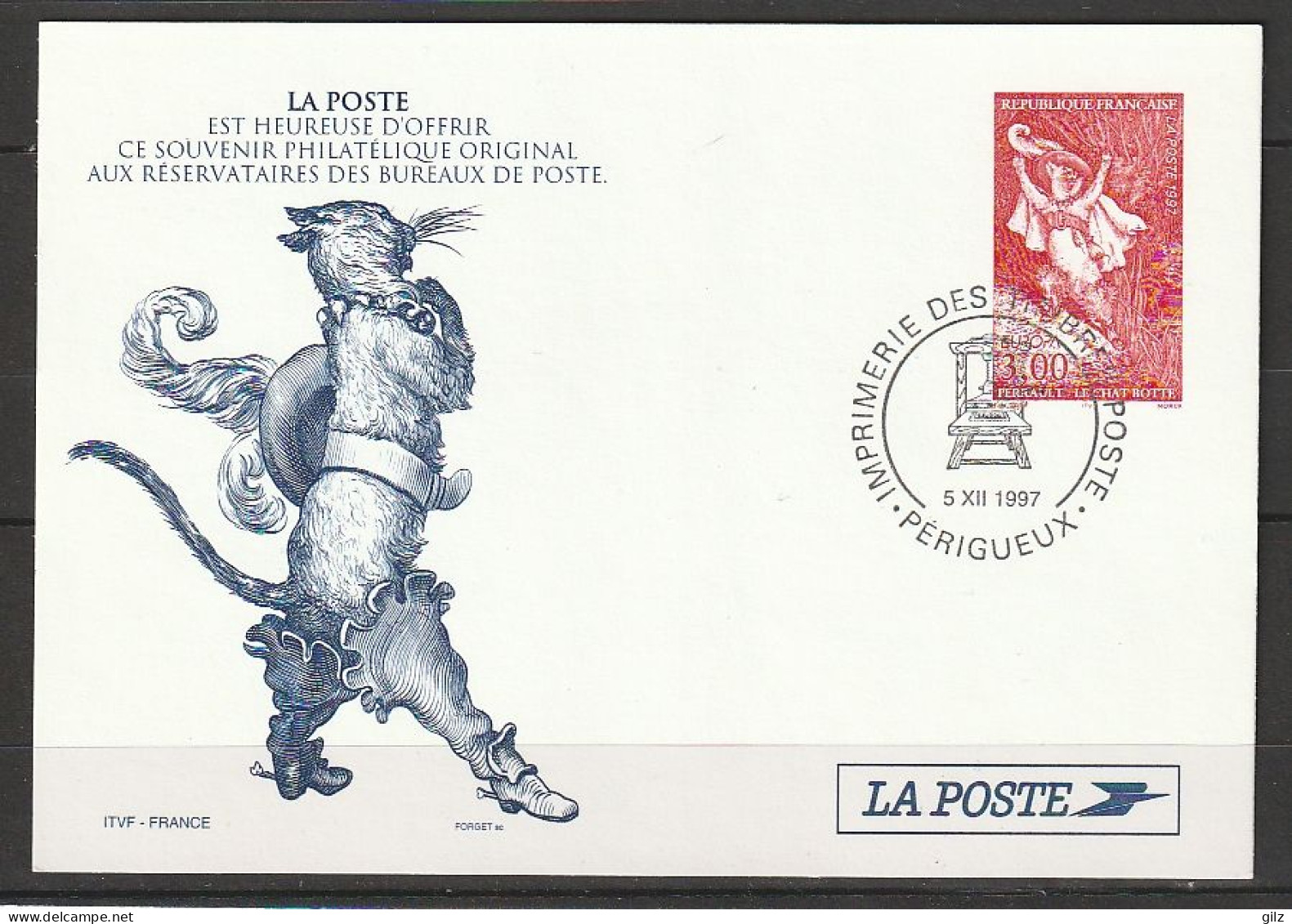 Pseudo-entier Postal 1997 - Charles Perrault - Le Chat Botté - YT 3058 Du 05/12/1997 - Périgueux - Briefe U. Dokumente